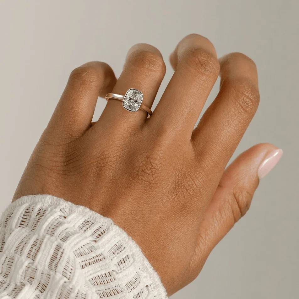 2ct Elongated Cushion Lab-Grown Diamond Ring with Bezel Setting Cathedral Setting Tarnish-resistant Silver In 14K Gold Plated (Includes IGI Certification from International Gemological Institute) - Image 7