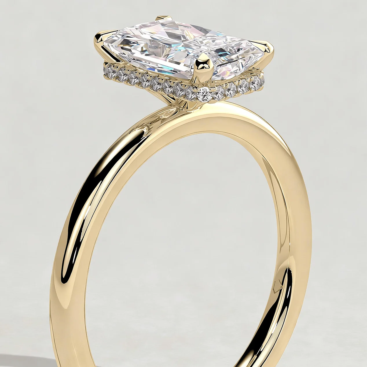2ct Radiant Lab-Grown Diamond Ring with Wraparound Hidden Halo Claw Setting in Solid 14K Yellow Gold (Includes IGI Certification from International Gemological Institute) - Image 3