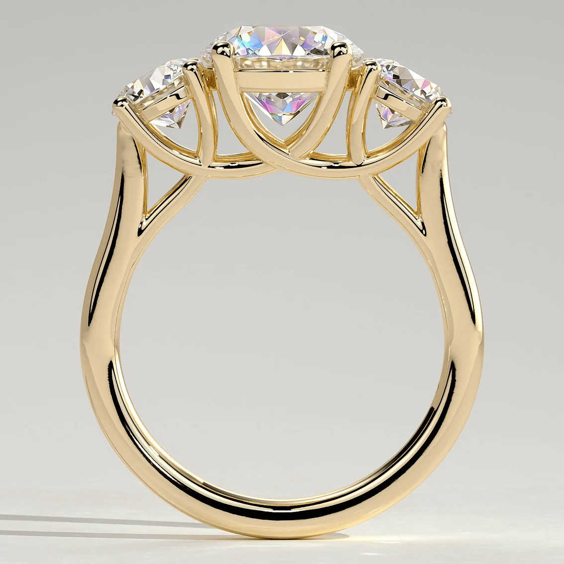 2ct Round Lab-Grown Diamond Three-Stone Ring with Round Accent Stones (Moissanite) Trellis Gallery Claw Setting Tarnish-resistant Silver In 14K Gold Plated (Includes IGI Certification from International Gemological Institute) - Image 2
