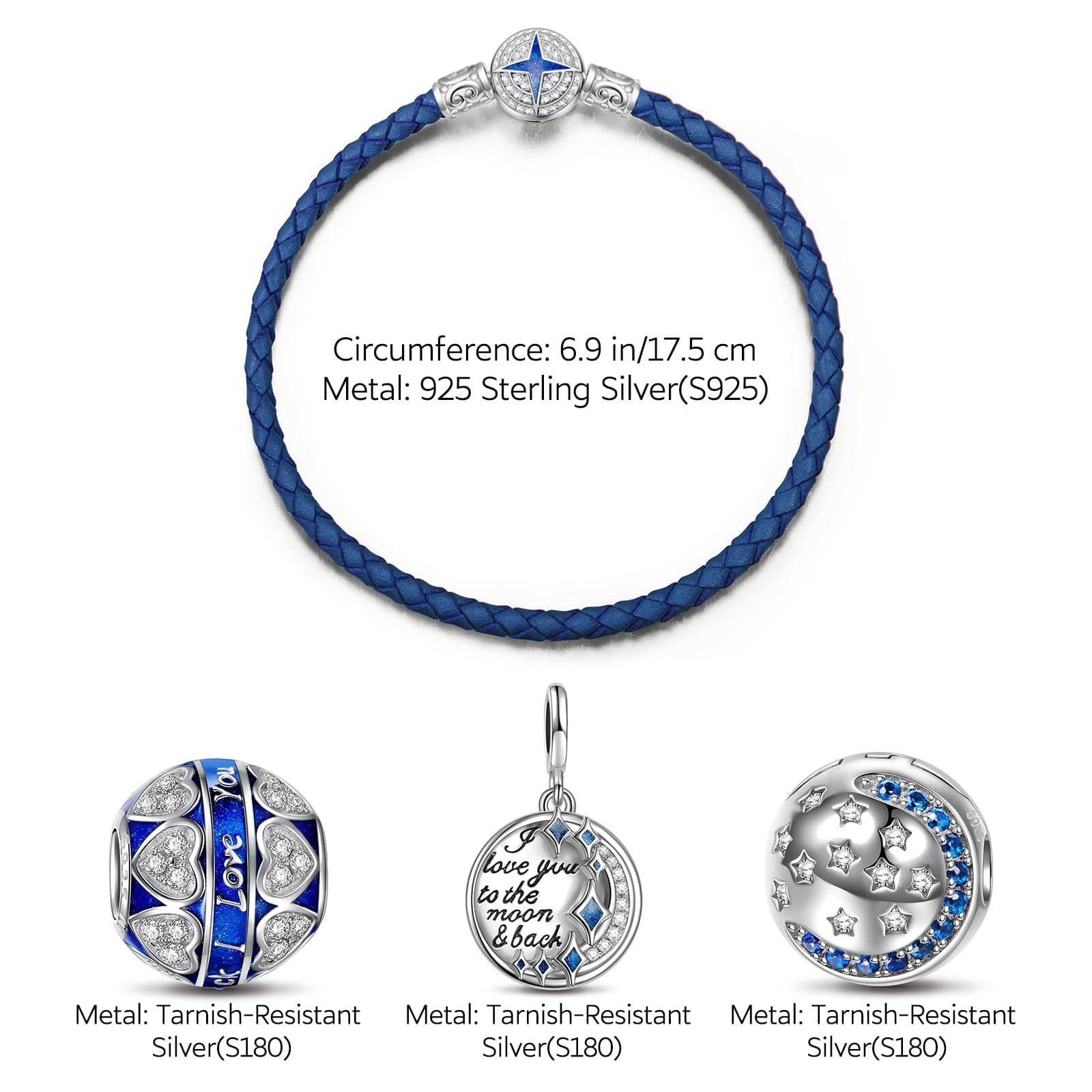 Sterling Silver Romantic Love Promise Charms Bracelet Set With Enamel In White Gold Plated (Includes bracelet and all charms shown) - Image 3