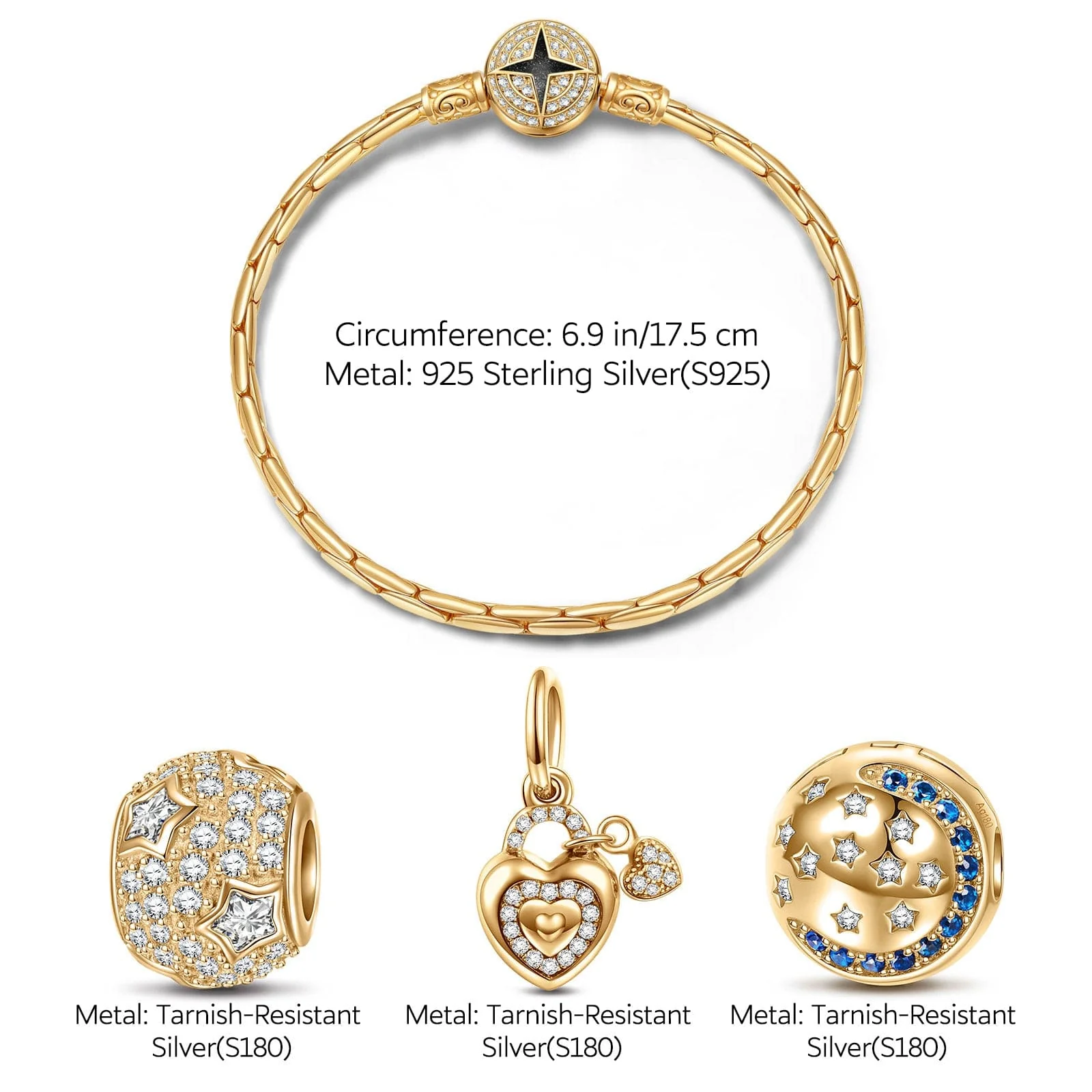 Sterling Silver Promise Charms Bracelet Set With Enamel In 14K Gold Plated (Includes bracelet and all charms shown) - Image 3