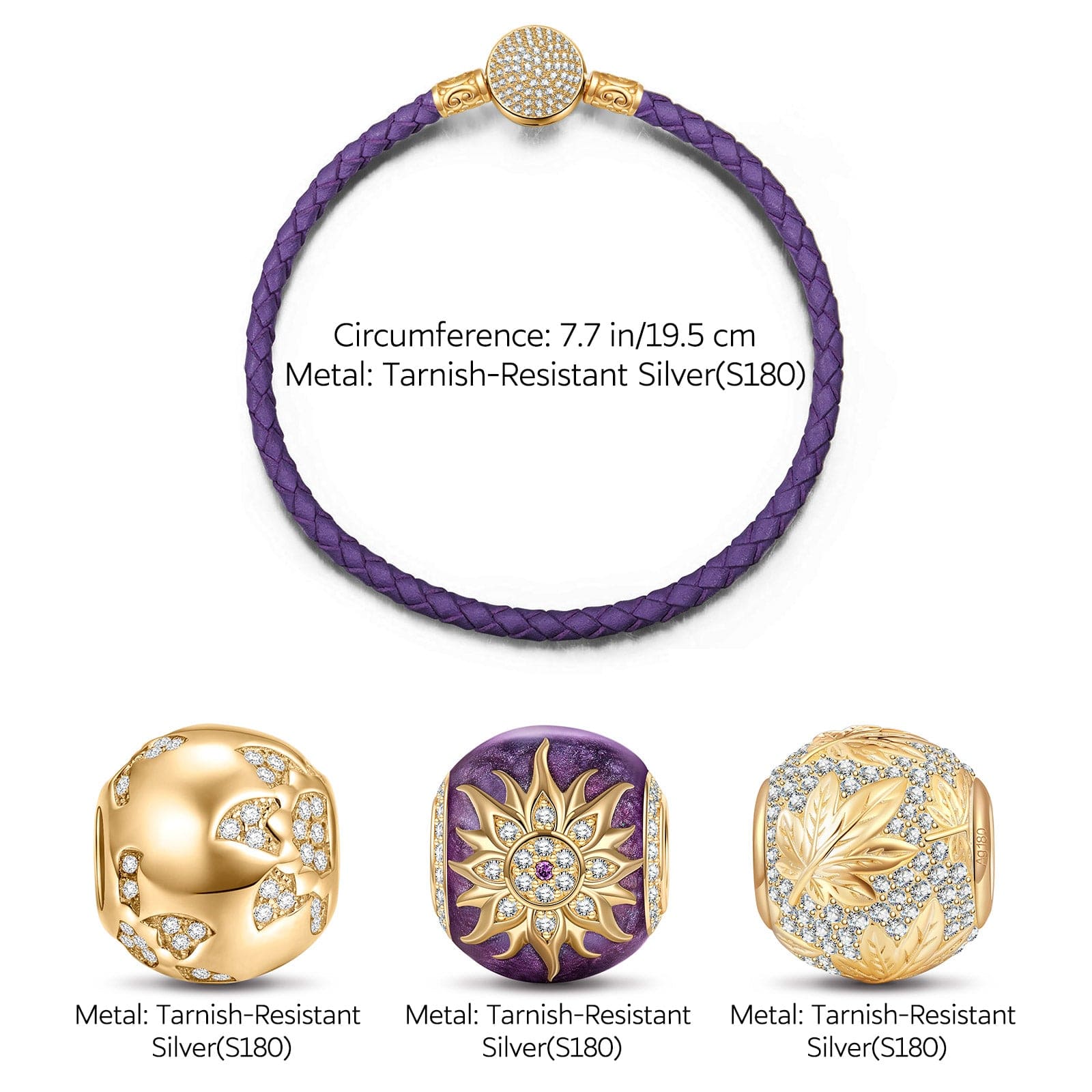 Blooming Mulberry Purple Tarnish-resistant Silver Charms Bracelet Set With Enamel In 14K Gold Plated (Includes bracelet and all charms shown) - Image 3