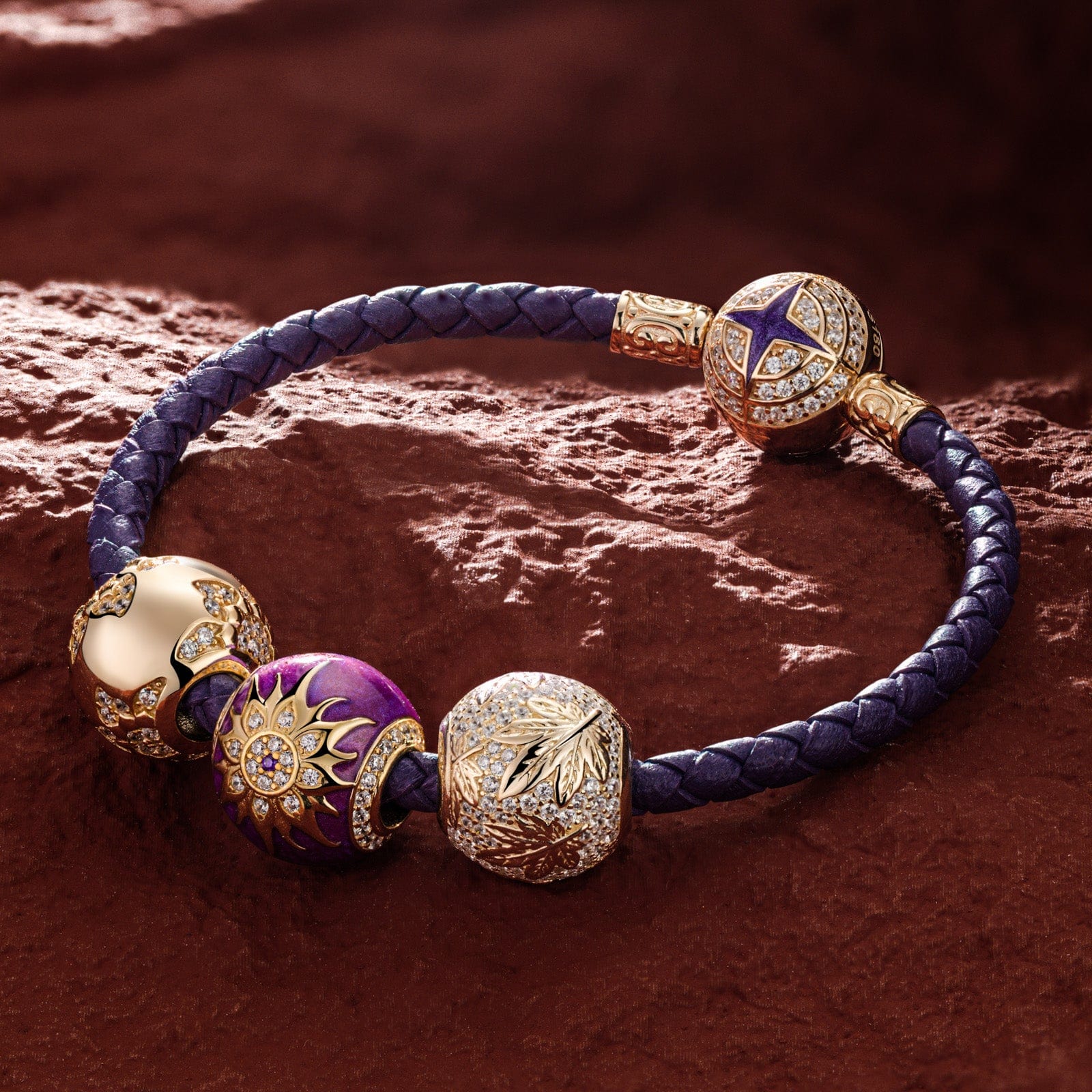 Blooming Mulberry Purple Tarnish-resistant Silver Charms Bracelet Set With Enamel In 14K Gold Plated (Includes bracelet and all charms shown) - Image 7