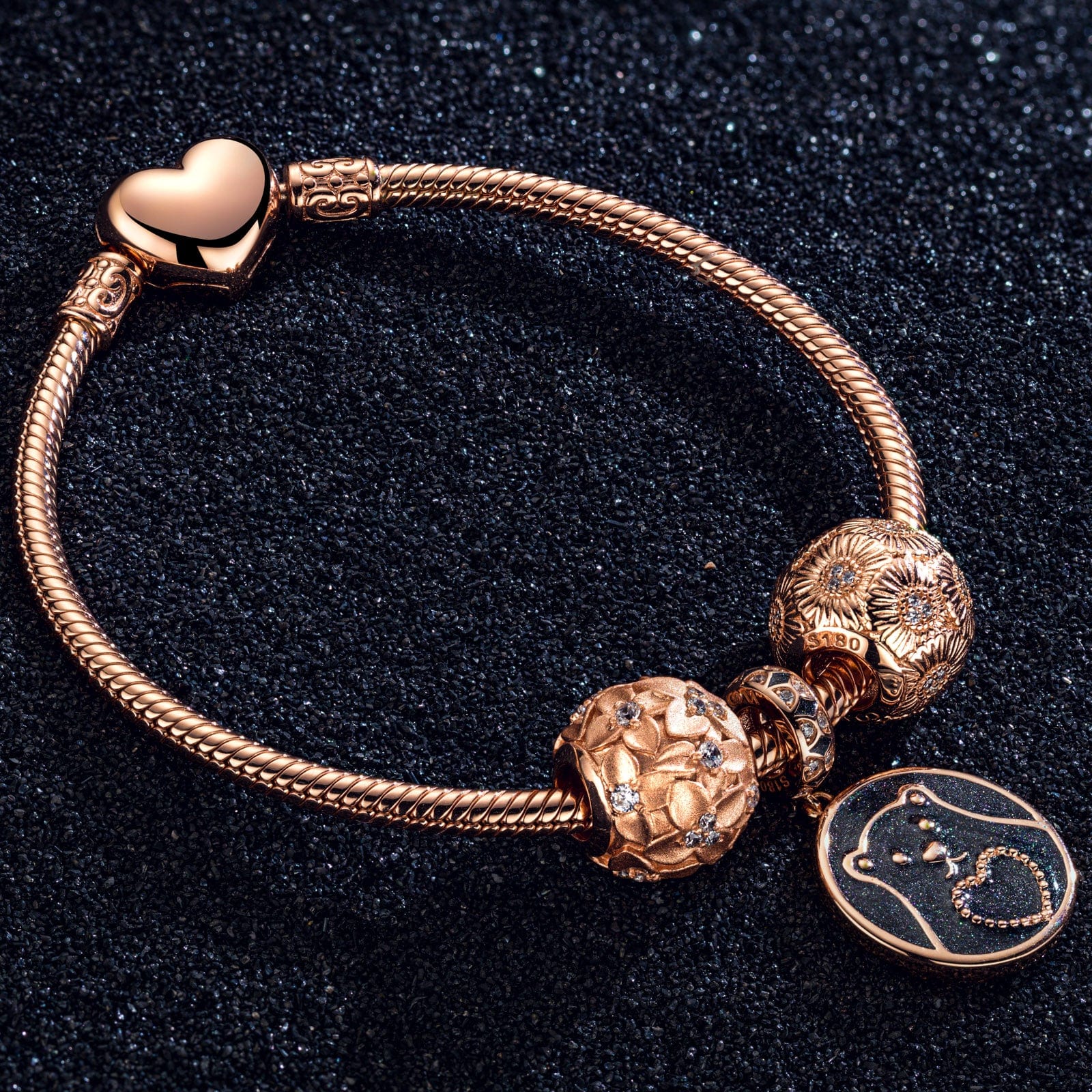 Good Night Little Bear Tarnish-resistant Silver Charms Bracelet Set With Enamel In Rose Gold Plated (Includes bracelet and all charms shown) - Image 2