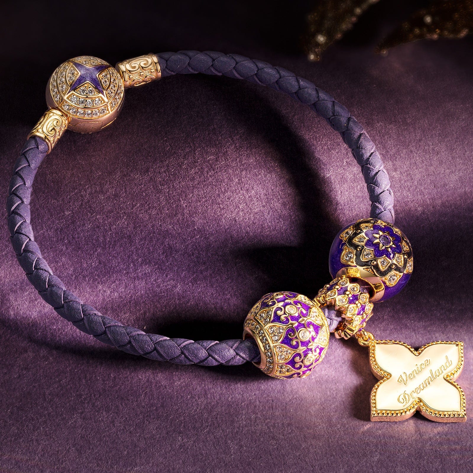 Sterling Silver First Blossoming Charms Bracelet Set With Enamel In 14K Gold Plated (Includes bracelet and all charms shown) - Image 2