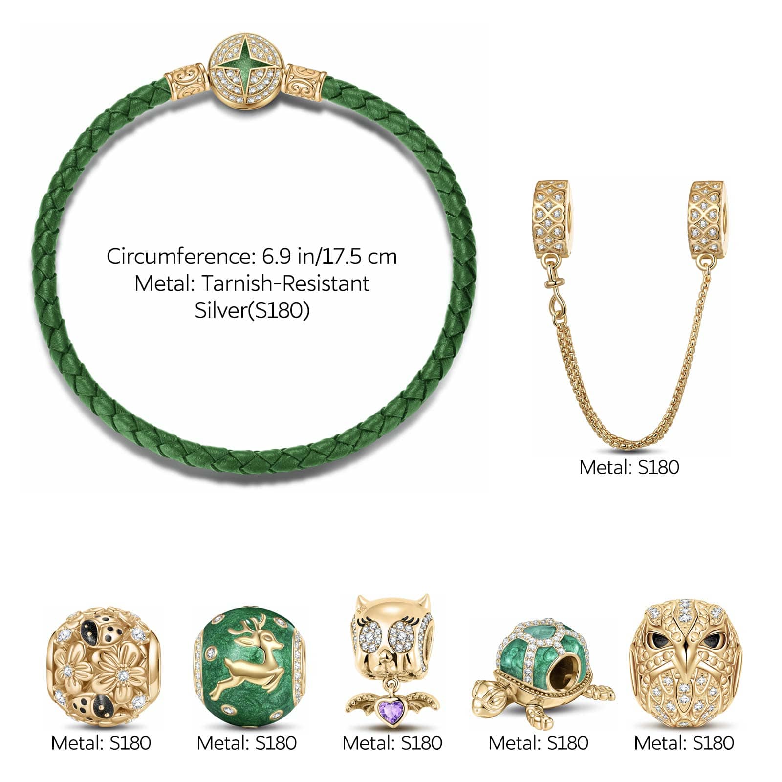 Captivating Fauna Fantasy Tarnish-resistant Silver Animals Charms Bracelet Set With Enamel In 14K Gold Plated (Includes bracelet and all charms shown) - Image 3