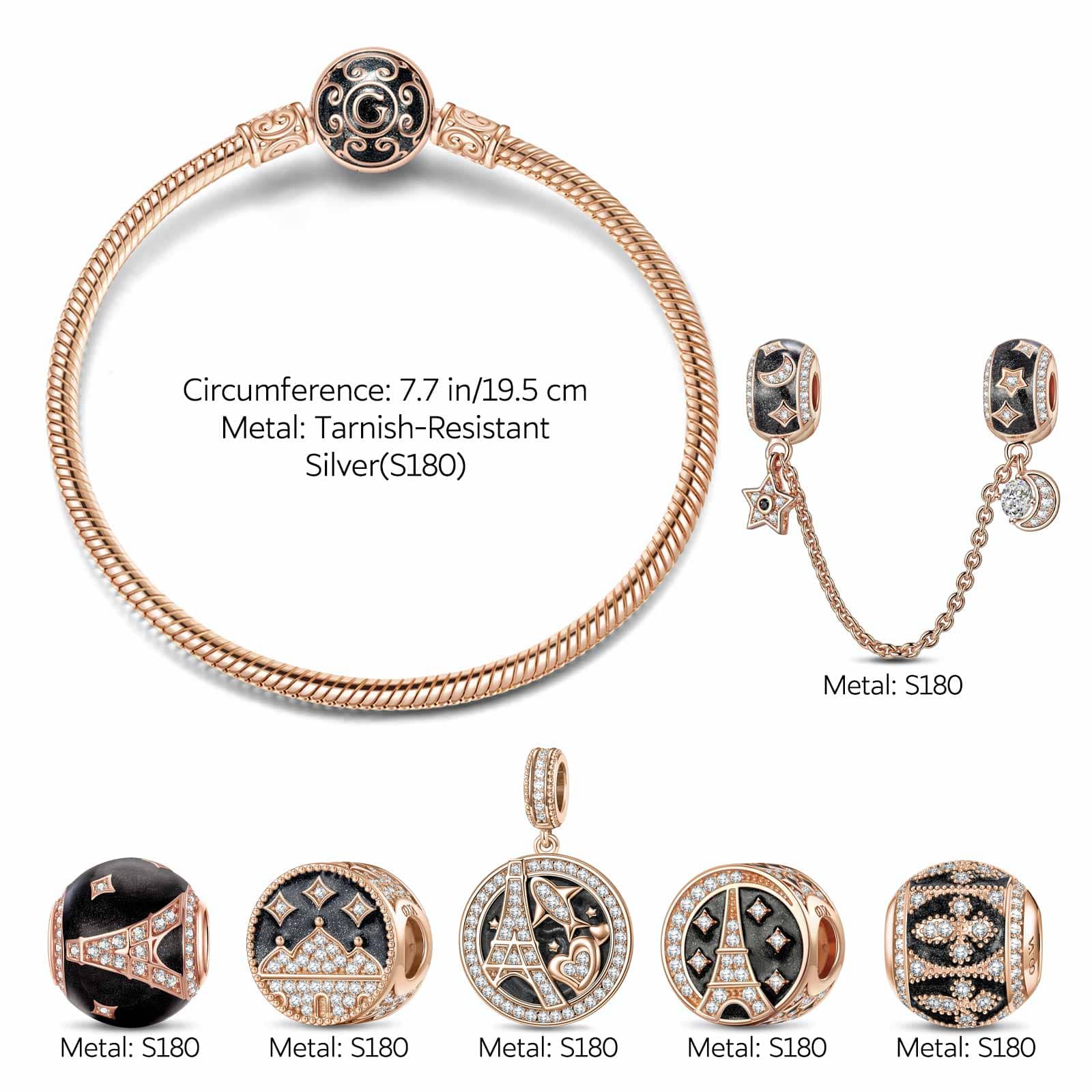 Sterling Silver Mysterious Allure Charms Bracelet Set With Enamel In Rose Gold Plated (Includes bracelet and all charms shown) - Image 2