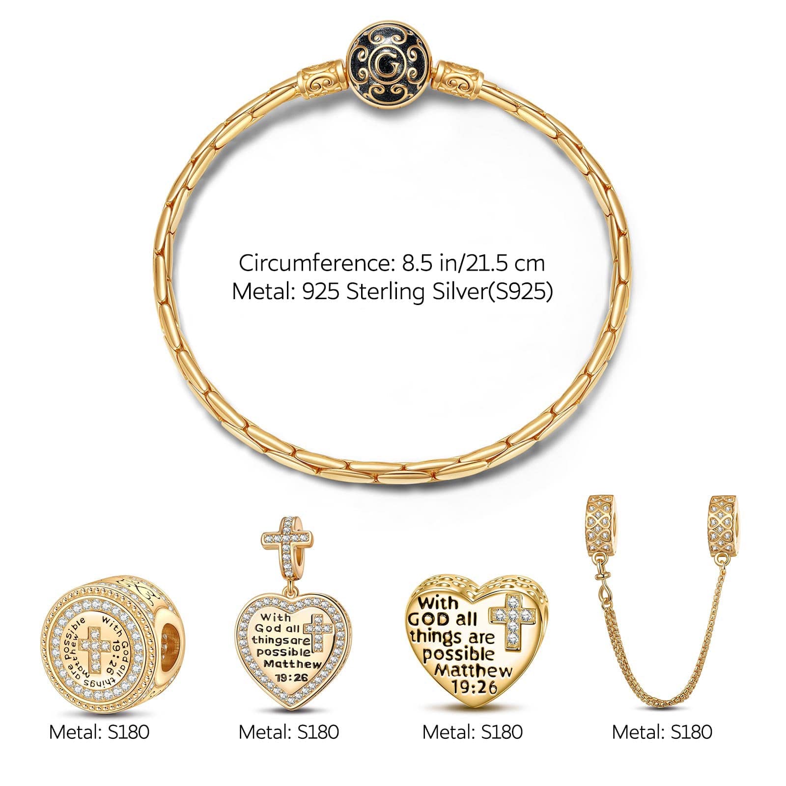 Sterling Silver The Holy Bible Charms Bracelet Set With Enamel In 14K Gold Plated (Includes bracelet and all charms shown) - Image 6