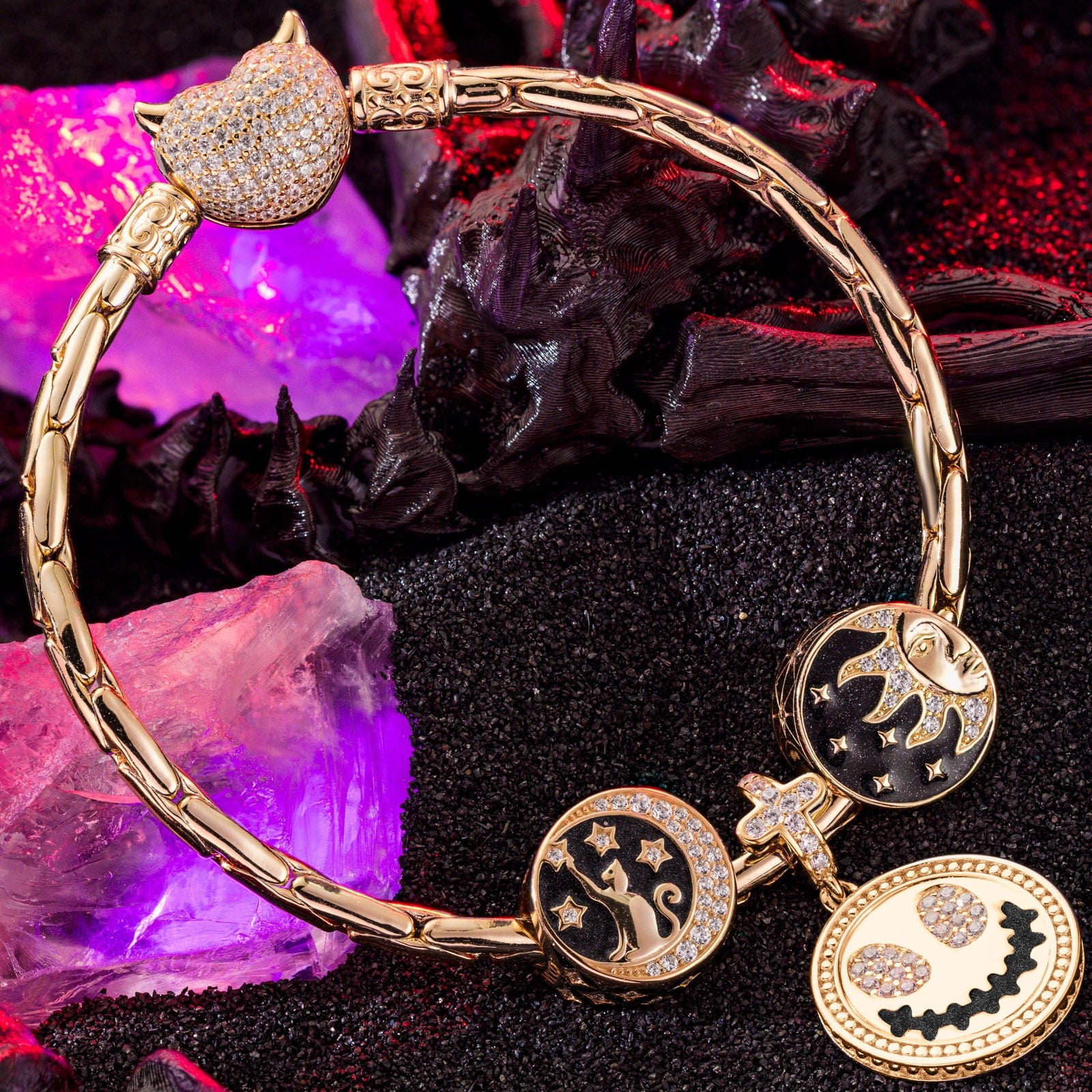 Sterling Silver Halloween Night Charms Bracelet Set With Enamel In 14K Gold Plated (Includes bracelet and all charms shown) - Image 5