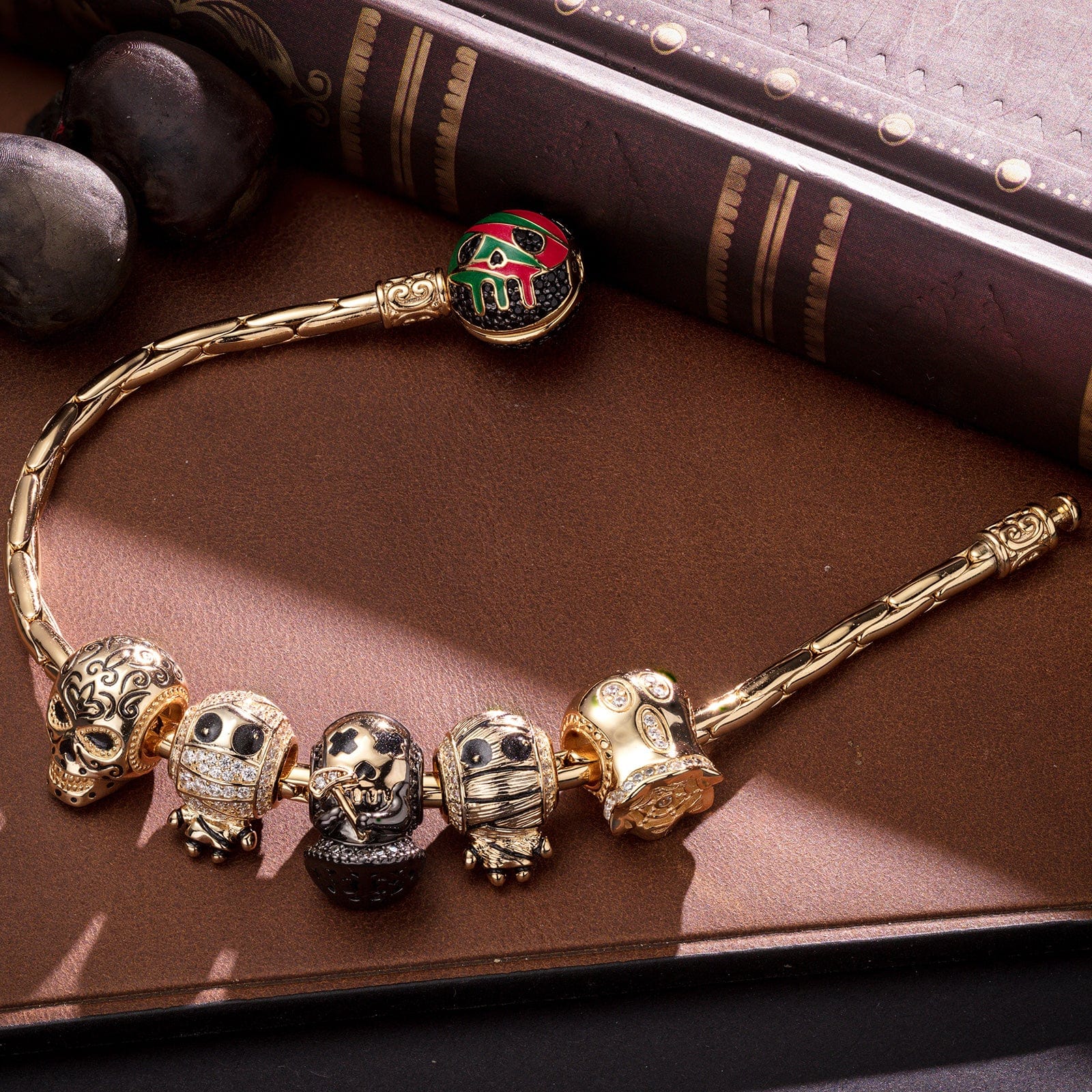 Sterling Silver The Spooky Family Charms Bracelet Set With Enamel In 14K Gold Plated (Includes bracelet and all charms shown) - Image 3