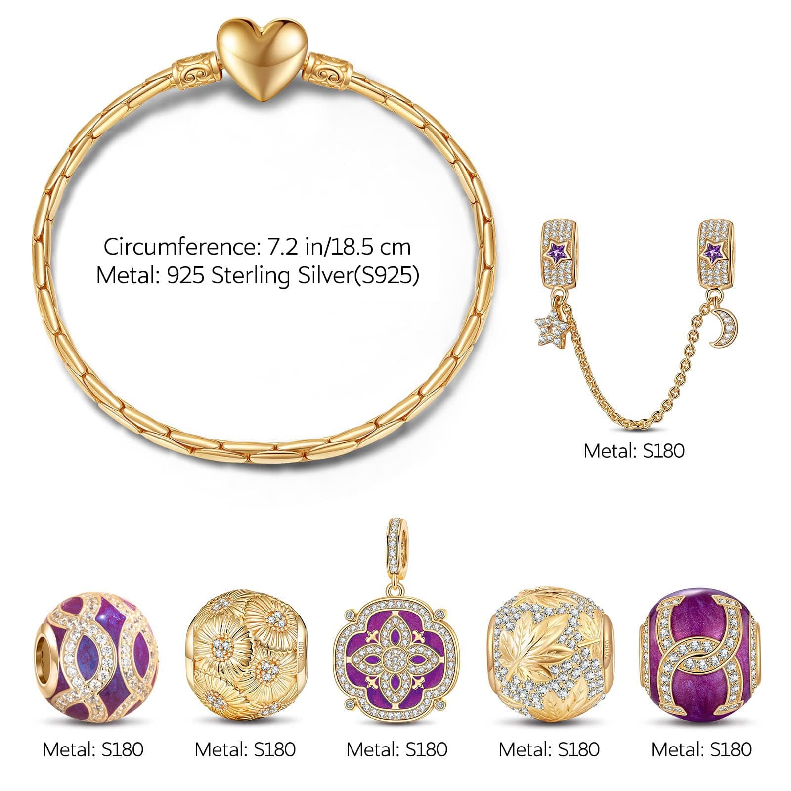 Sterling Silver Impressions Of Versailles Charms Bracelet Set With Enamel In 14K Gold Plated (Includes bracelet and all charms shown) - Image 3