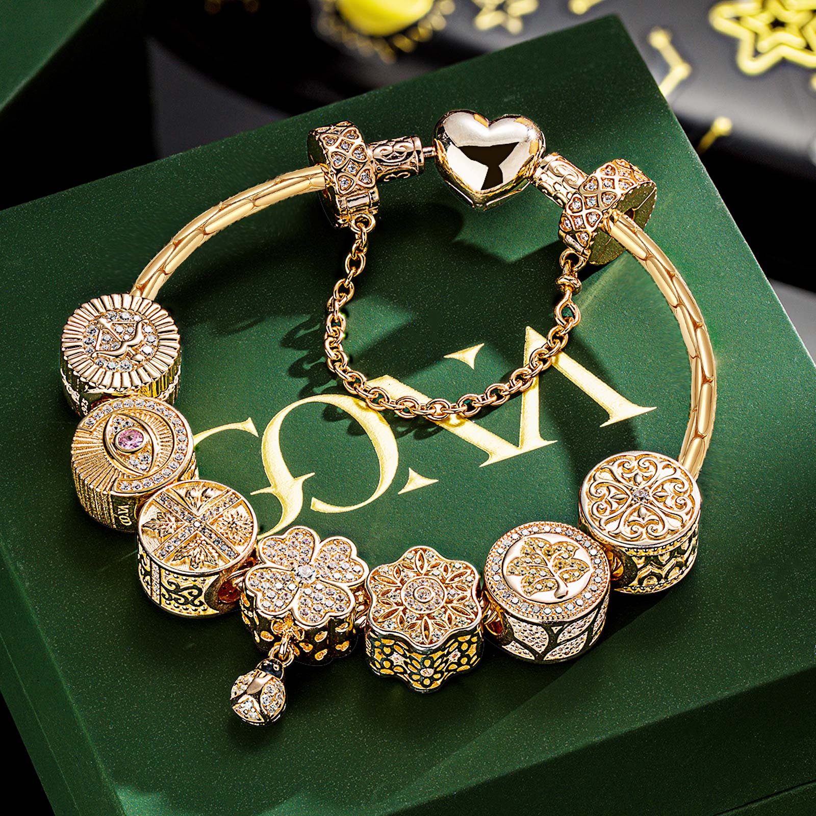 Sterling Silver Memories Of Versailles Charms Bracelet Set In 14K Gold Plated (Includes bracelet and all charms shown) - Image 3