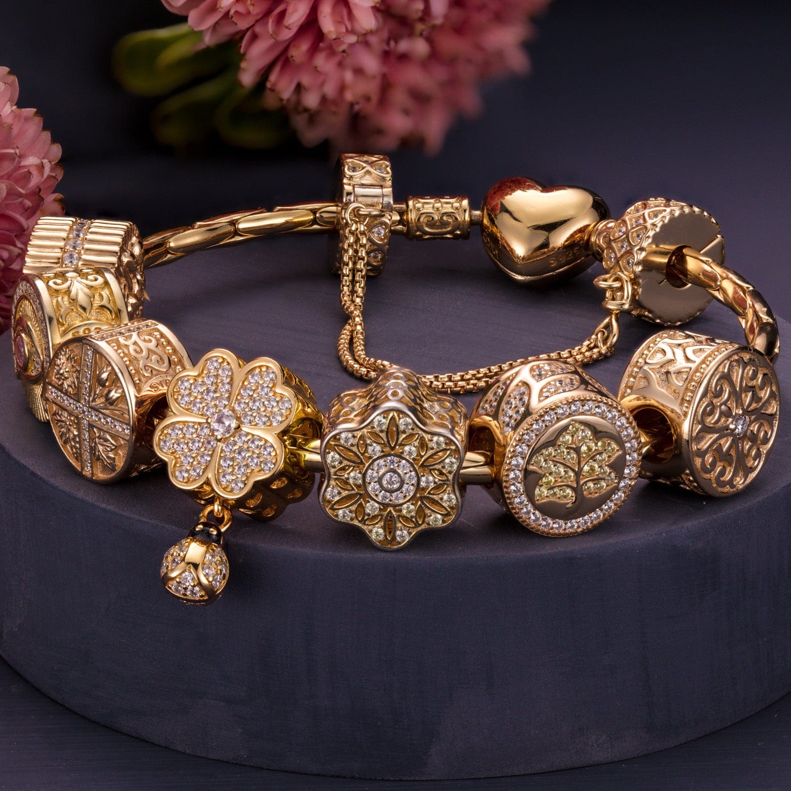 Sterling Silver Memories Of Versailles Charms Bracelet Set In 14K Gold Plated (Includes bracelet and all charms shown) - Image 4