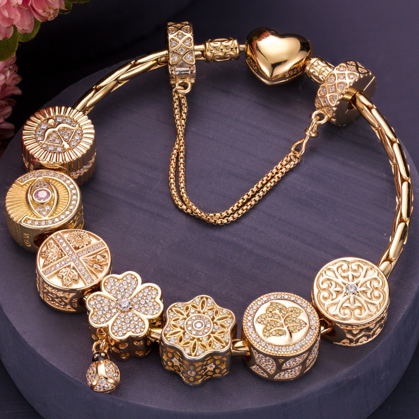 Sterling Silver Memories Of Versailles Charms Bracelet Set In 14K Gold Plated (Includes bracelet and all charms shown) - Image 5
