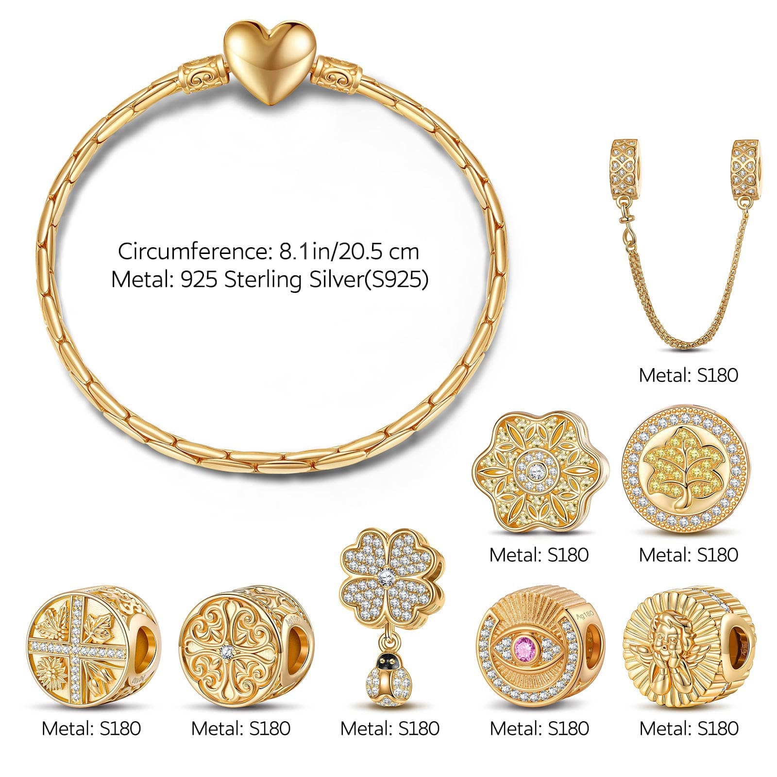 Sterling Silver Memories Of Versailles Charms Bracelet Set In 14K Gold Plated (Includes bracelet and all charms shown) - Image 3