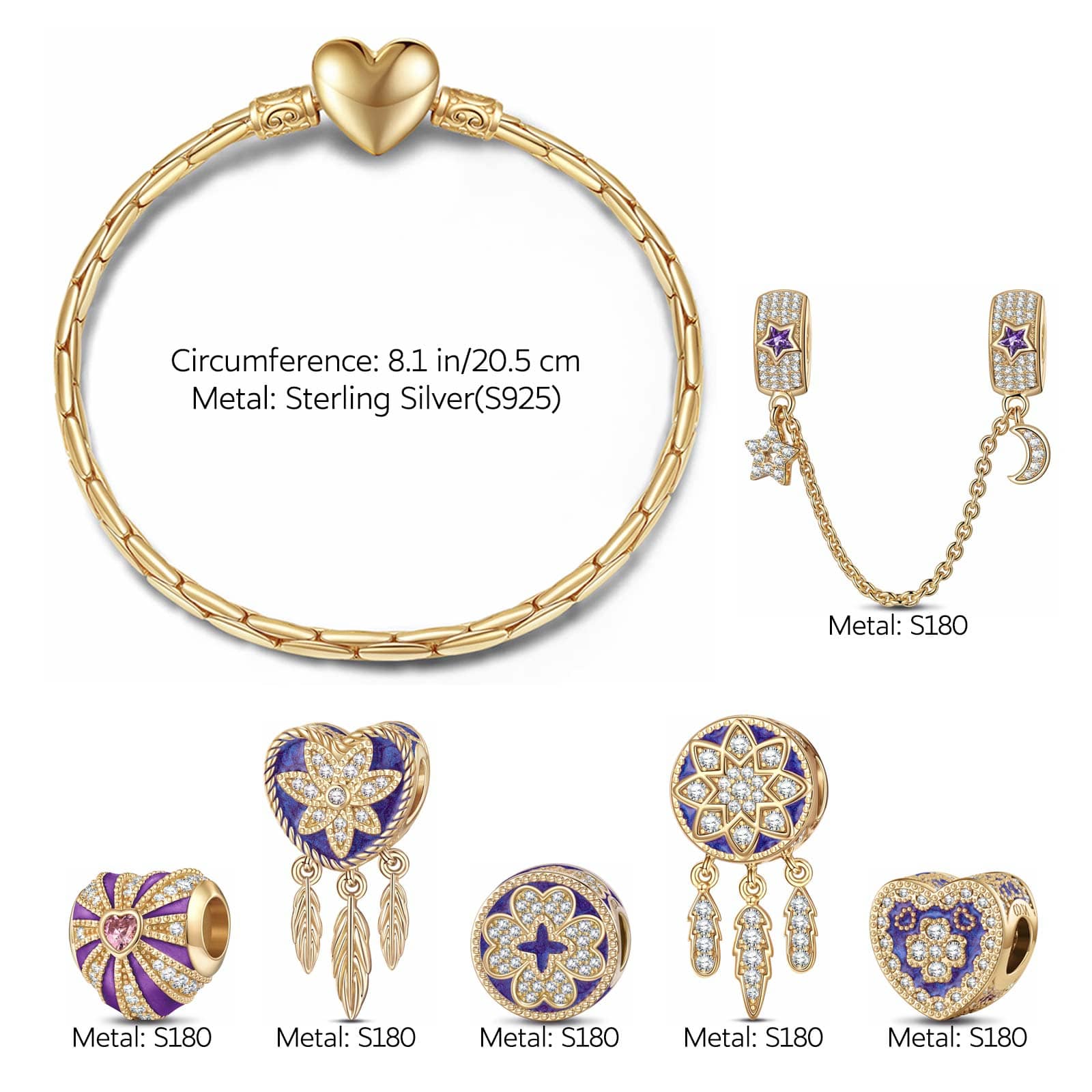 Sterling Silver Romantic Whispers Charms Bracelet Set With Enamel In 14K Gold Plated (Includes bracelet and all charms shown) - Image 3