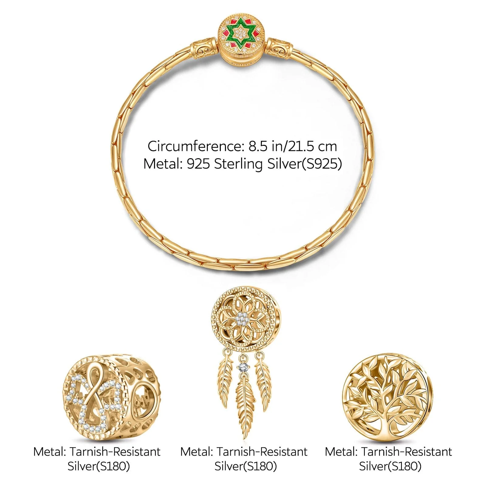 Sterling Silver Lucky Girl Charms Bracelet Set With Enamel In 14K Gold Plated (Includes bracelet and all charms shown) - Image 2