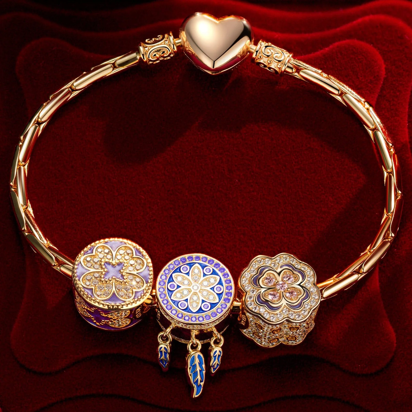 Sterling Silver Amethyst Dreams Charms Bracelet Set With Enamel In 14K Gold Plated (Includes bracelet and all charms shown) - Image 2