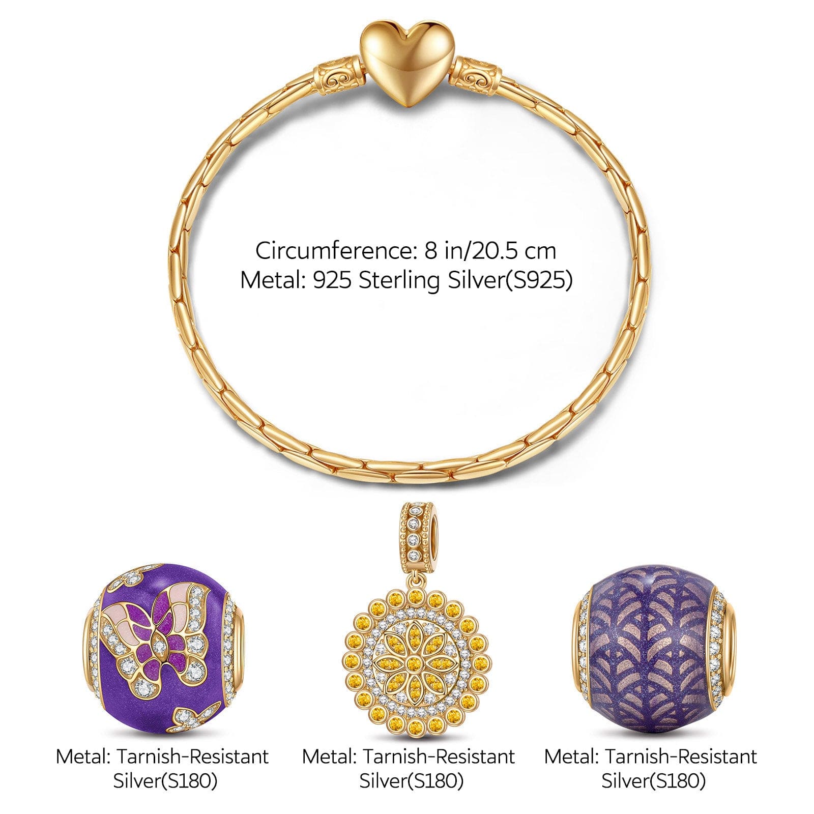 Sterling Silver Purple Story Charms Bracelet Set With Enamel In 14K Gold Plated (Includes bracelet and all charms shown) - Image 2
