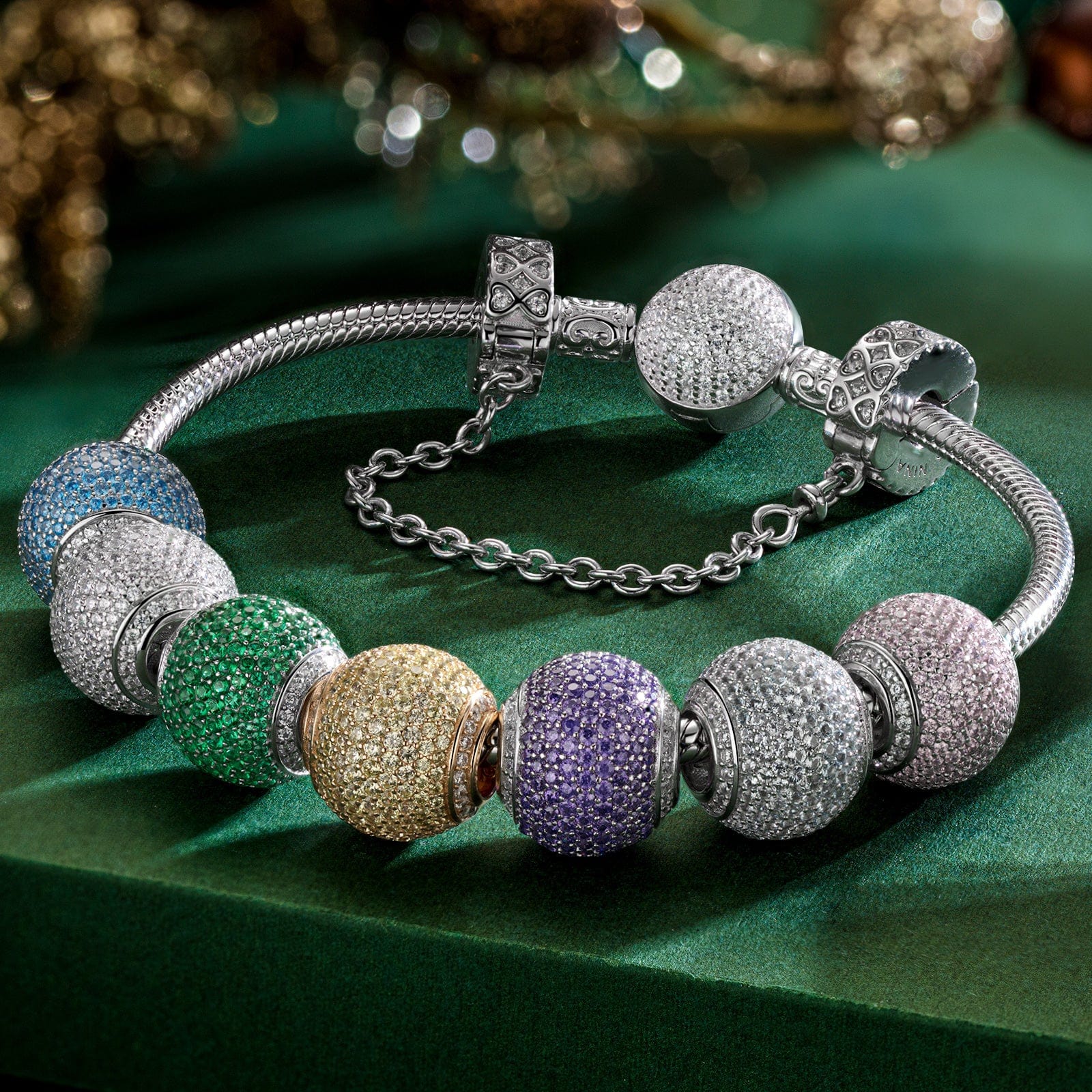 Sterling Silver Colorful Life Charms Bracelet Set In White Gold Plated (Includes bracelet and all charms shown) - Image 2