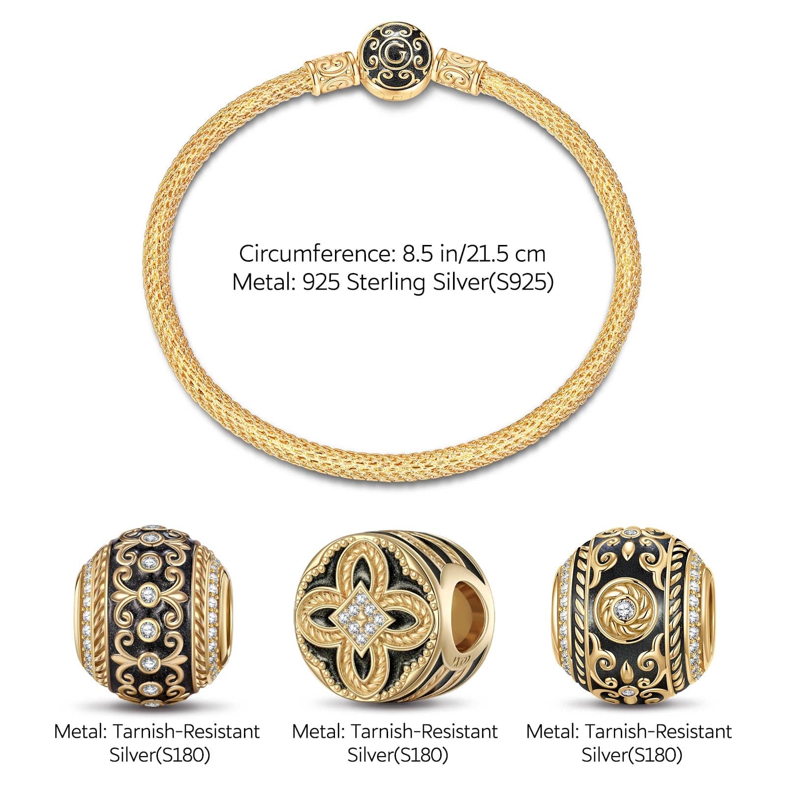 Sterling Silver XL Size Divine Glory Charms Bracelet Set With Enamel In 14K Gold Plated For Men (Includes bracelet and all charms shown) - Image 2
