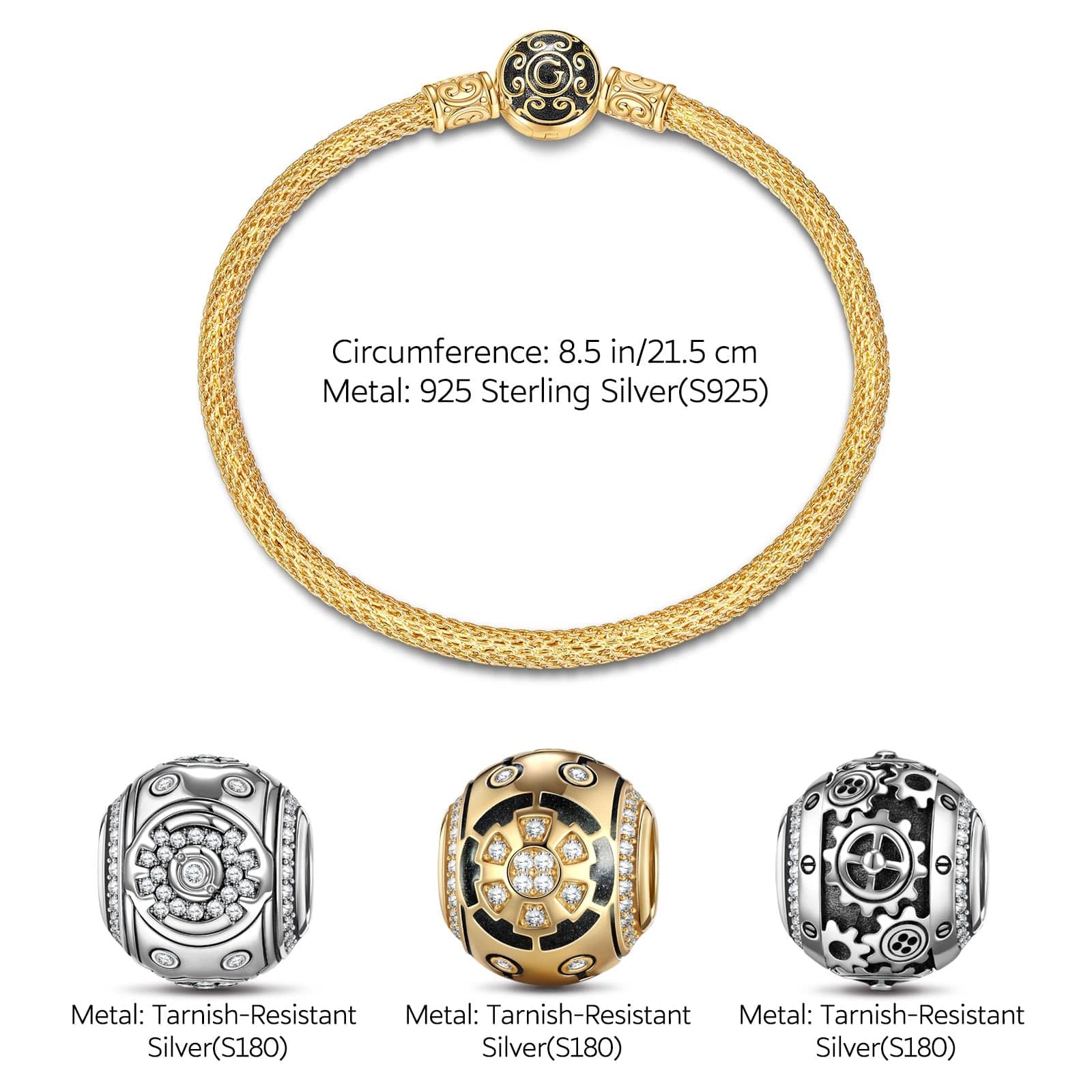 Sterling Silver XL Size Mecha Charms Bracelet Set With Enamel In 14K Gold Plated For Men (Includes bracelet and all charms shown) - Image 2