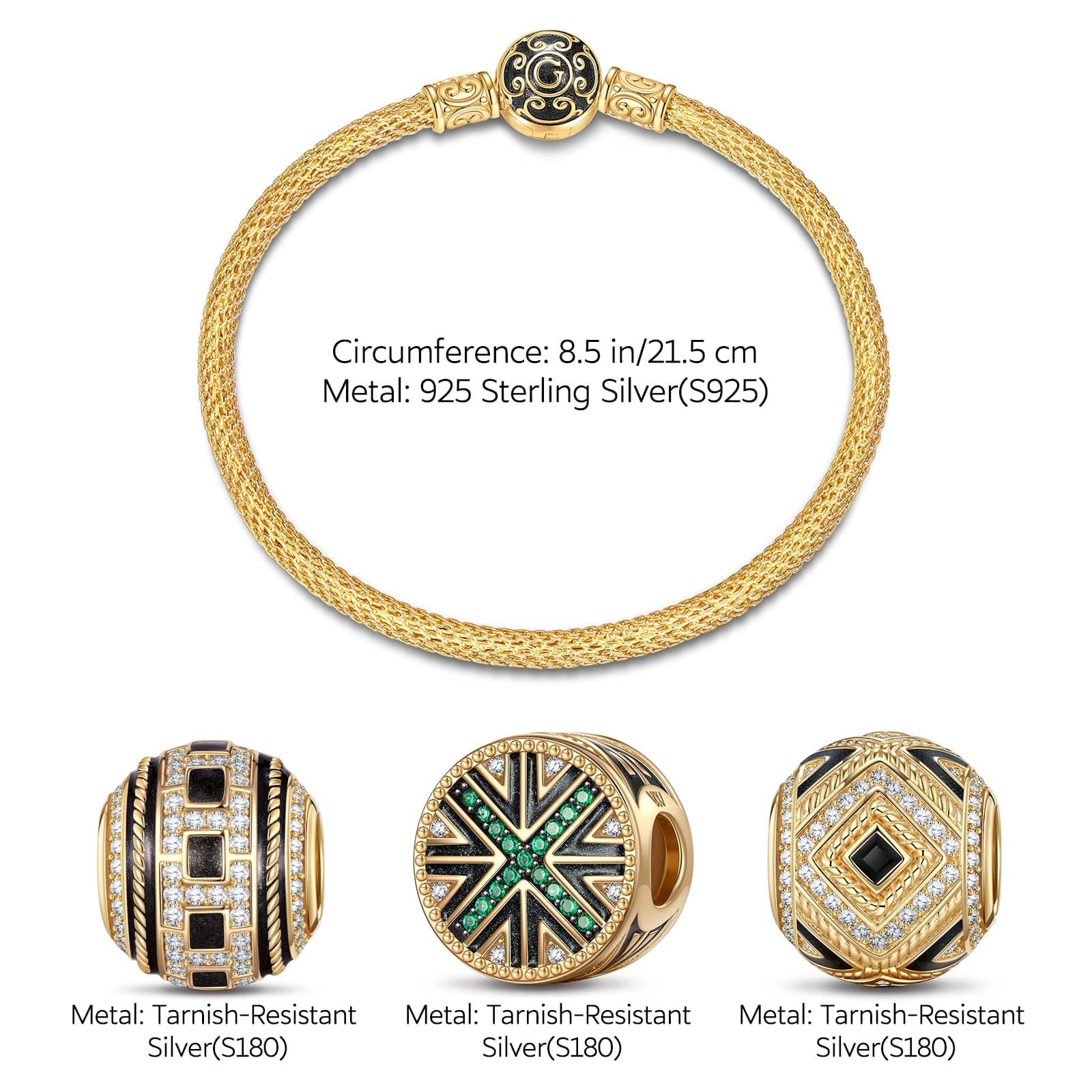 Sterling Silver XL Size Charge Up Charms Bracelet Set With Enamel In 14K Gold Plated For Men (Includes bracelet and all charms shown) - Image 2