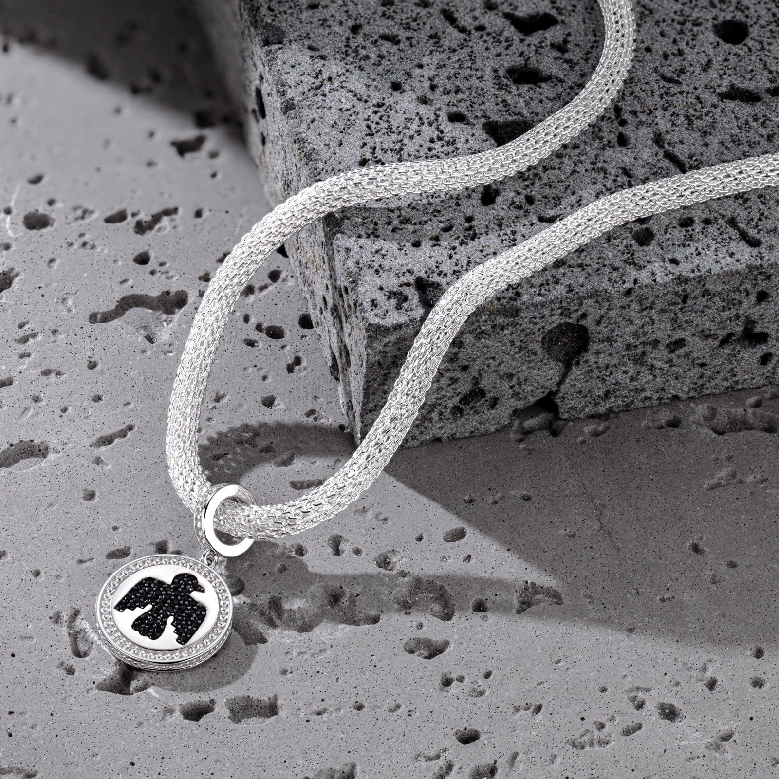 Sterling Silver Thunderbird XL Size Charms Necklace Set With Enamel In White Gold Plated For Men