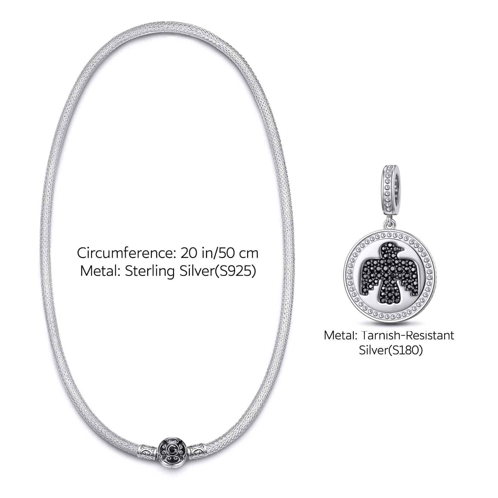 Sterling Silver Thunderbird XL Size Charms Necklace Set With Enamel In White Gold Plated For Men - Image 3