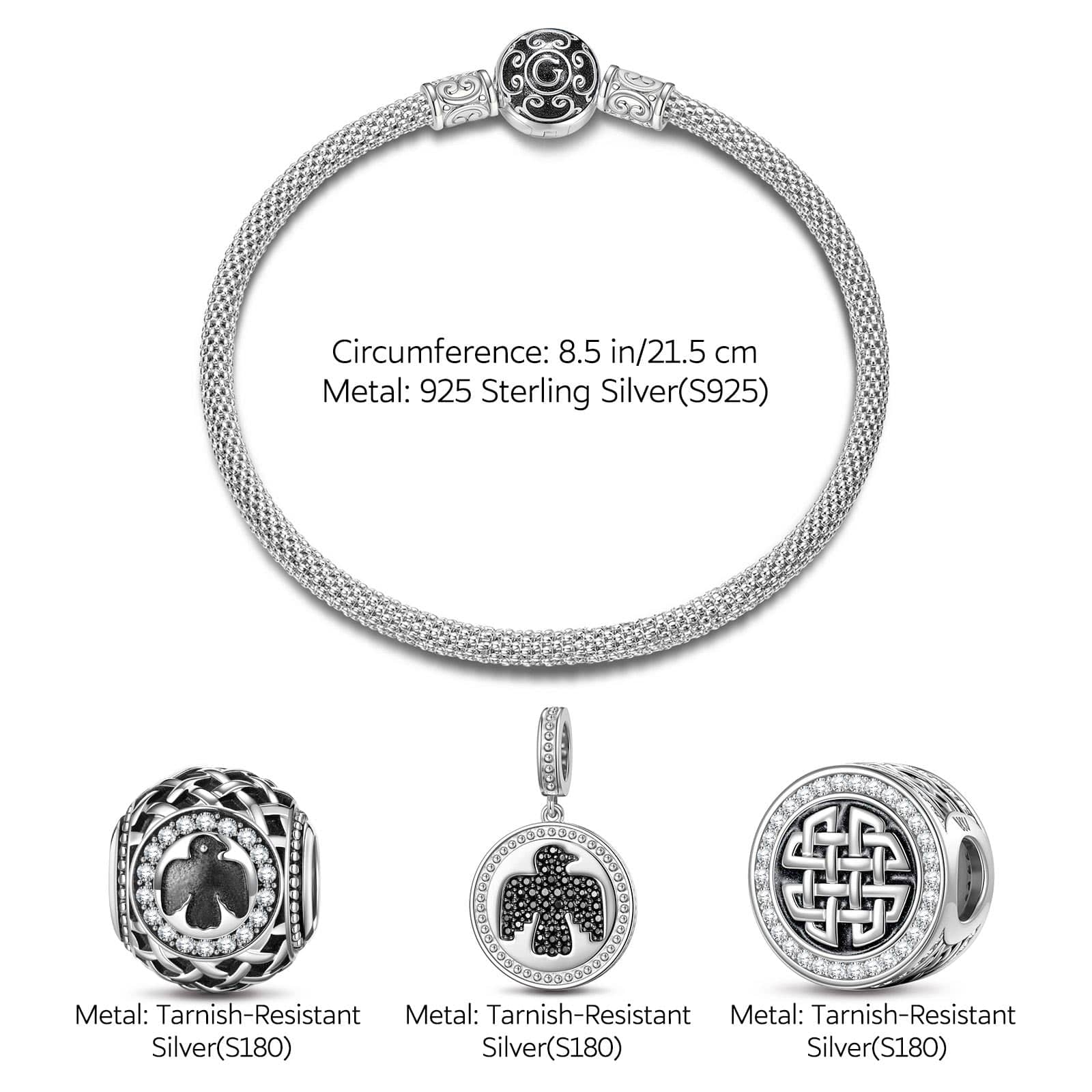Sterling Silver XL Size Thundercloud Elf Charms Bracelet Set With Enamel In White Gold Plated For Men (Includes bracelet and all charms shown) - Image 3