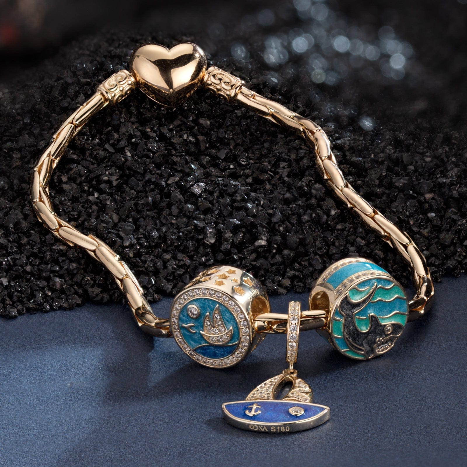 Sterling Silver Voyage Charms Bracelet Set With Enamel In 14K Gold Plated (Includes bracelet and all charms shown) - Image 2