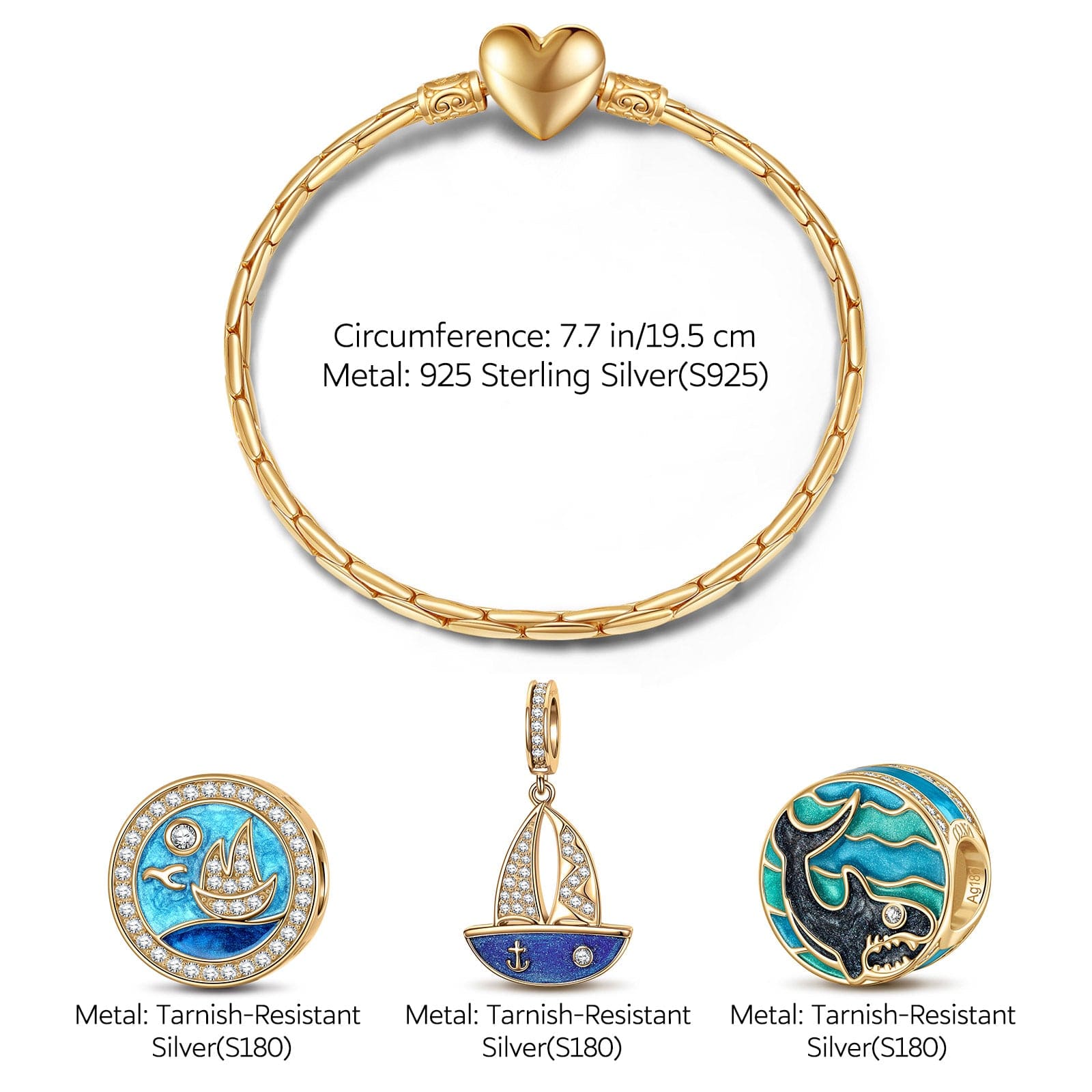 Sterling Silver Voyage Charms Bracelet Set With Enamel In 14K Gold Plated (Includes bracelet and all charms shown) - Image 3