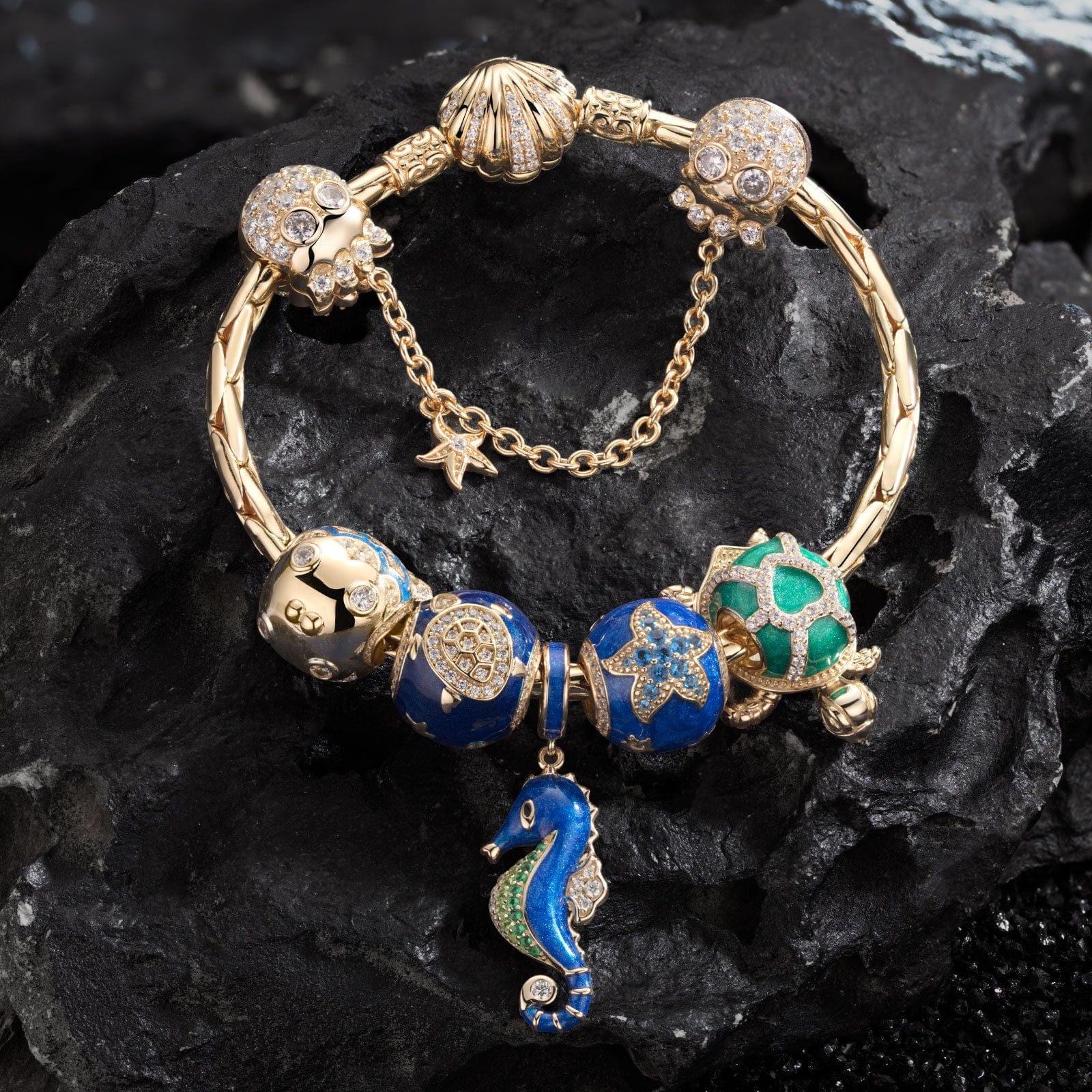 Sterling Silver Underwater Party Charms Bracelet Set With Enamel In 14K Gold Plated (Includes bracelet and all charms shown) - Image 2