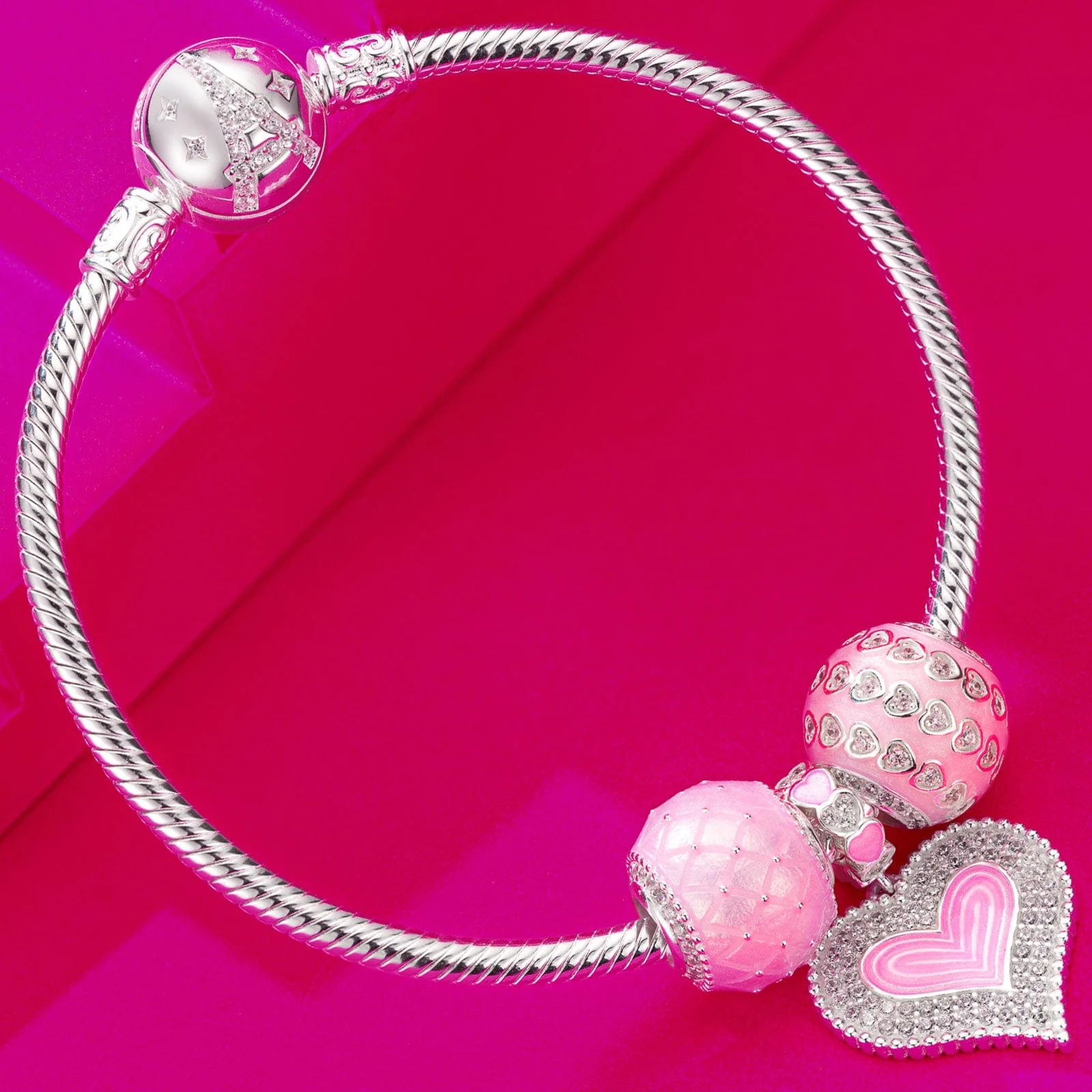 Sterling Silver Pink Date Charms Bracelet Set With Enamel In White Gold Plated (Includes bracelet and all charms shown) - Image 6