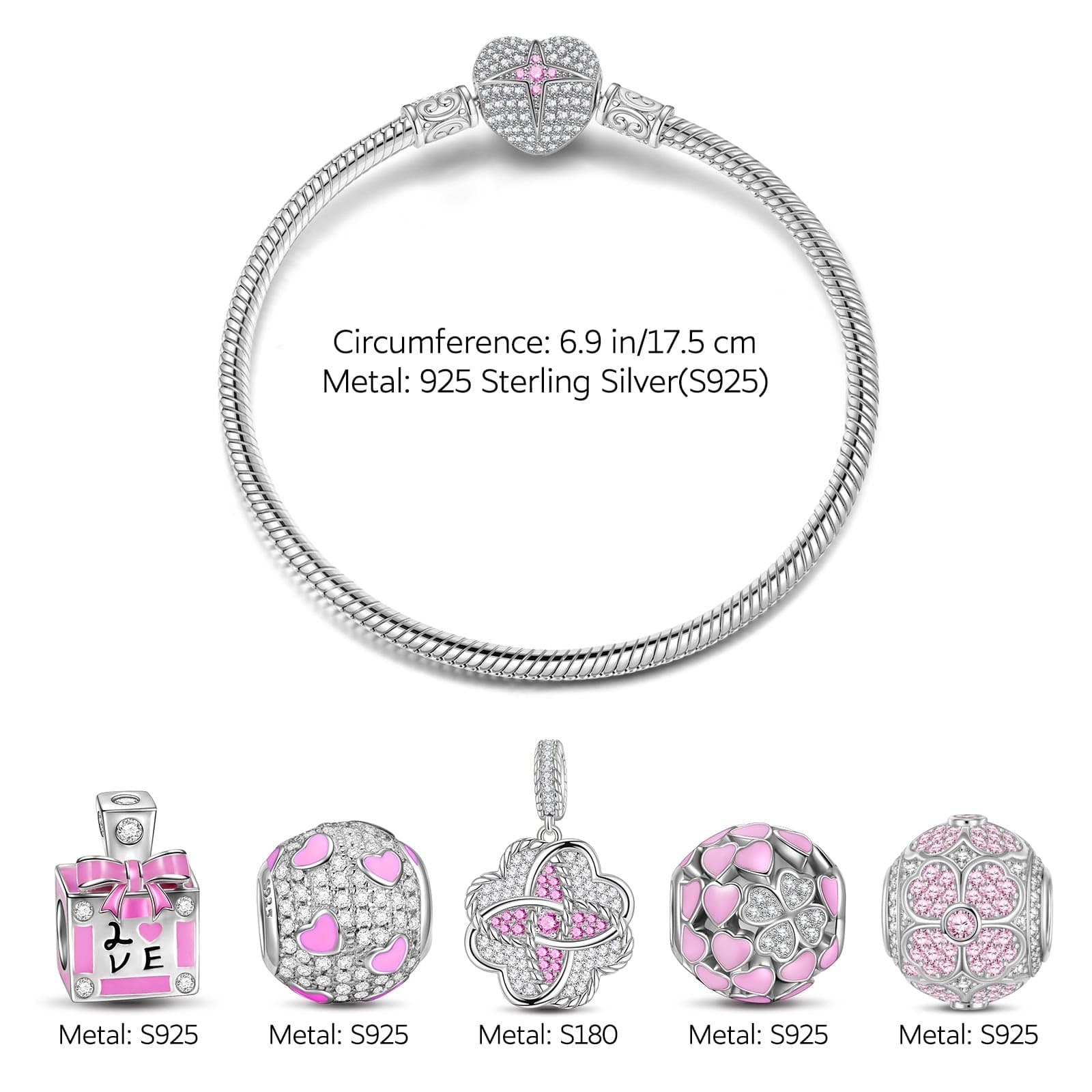 Sterling Silver Crush On You Charms Bracelet Set With Enamel In White Gold Plated (Includes bracelet and all charms shown) - Image 2