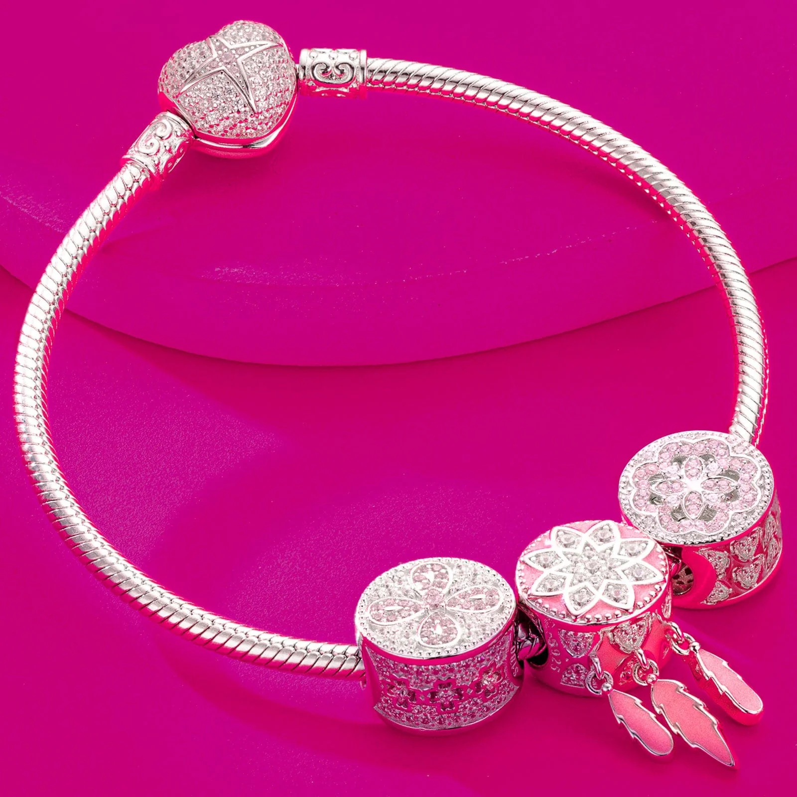 Sterling Silver Lucky Girl Charms Bracelet Set With Enamel In White Gold Plated (Includes bracelet and all charms shown) - Image 8