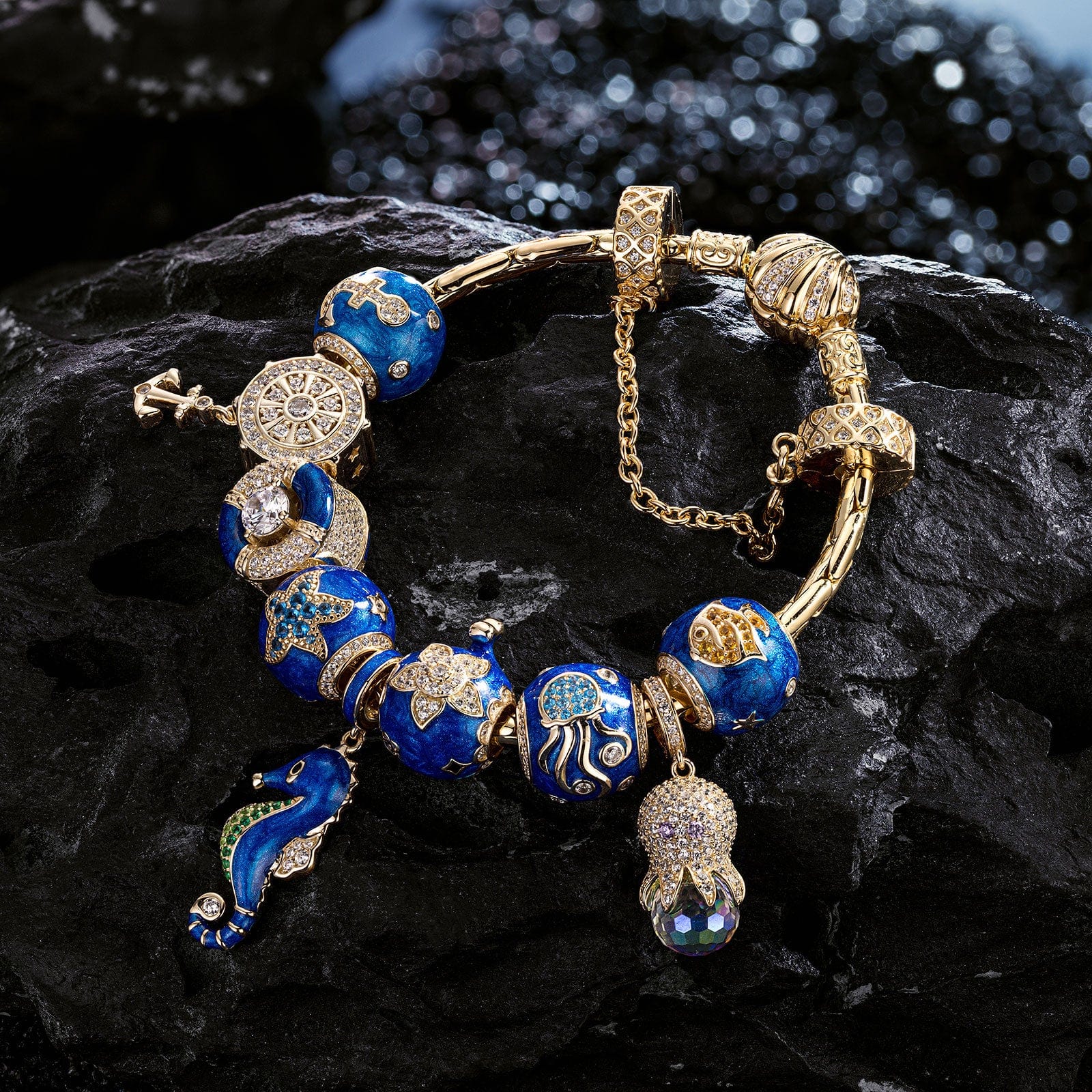 Sterling Silver Island Paradise Charms Bracelet Set With Enamel In 14K Gold Plated (Includes bracelet and all charms shown) - Image 2
