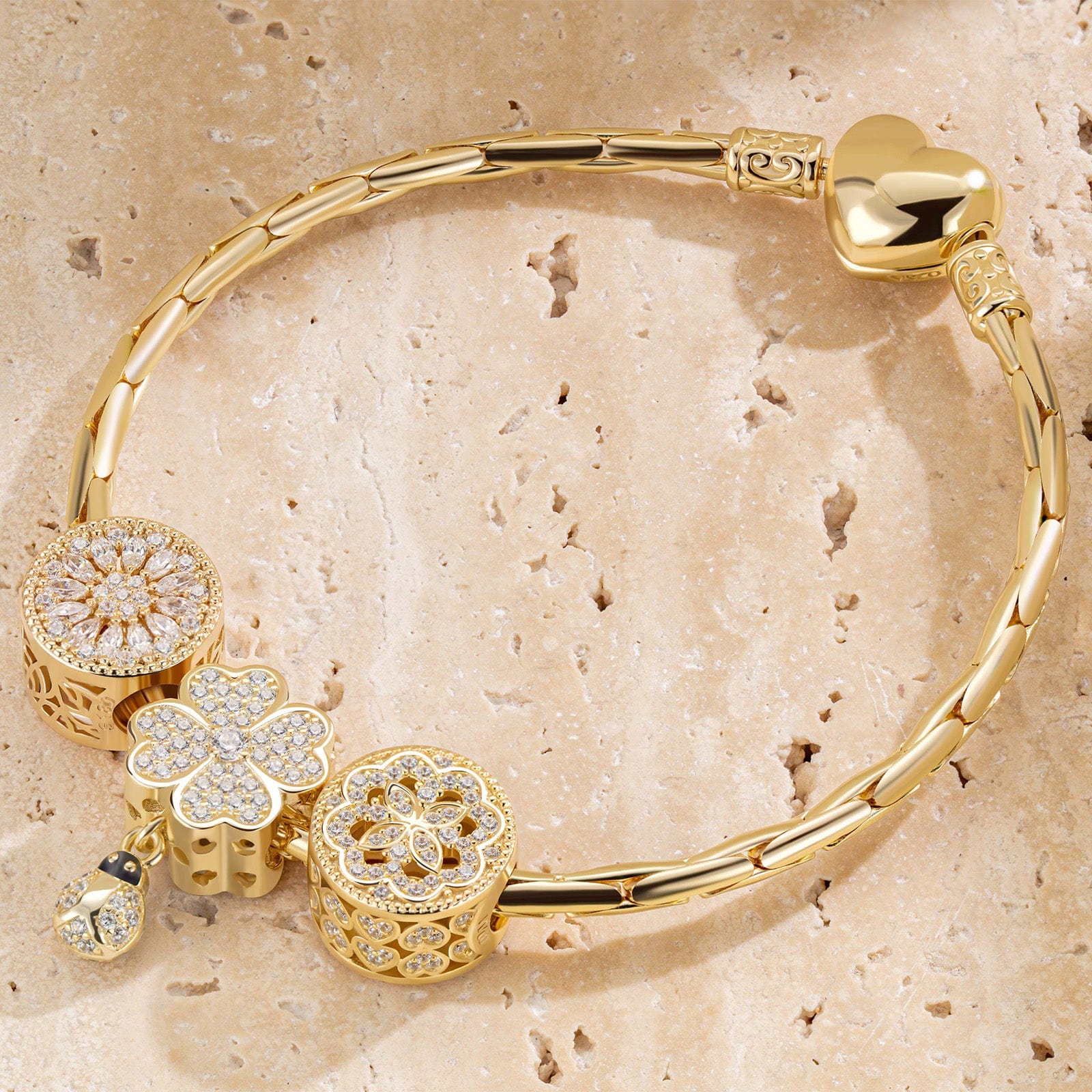 Sterling Silver Encounters Charms Bracelet Set In 14K Gold Plated (Includes bracelet and all charms shown)