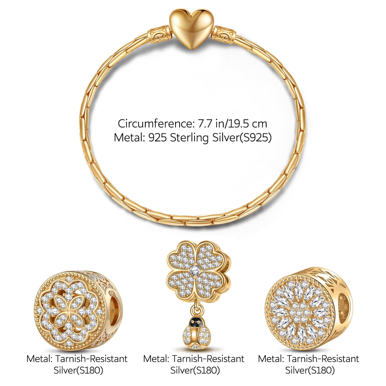 Sterling Silver Encounters Charms Bracelet Set In 14K Gold Plated (Includes bracelet and all charms shown) - Image 3