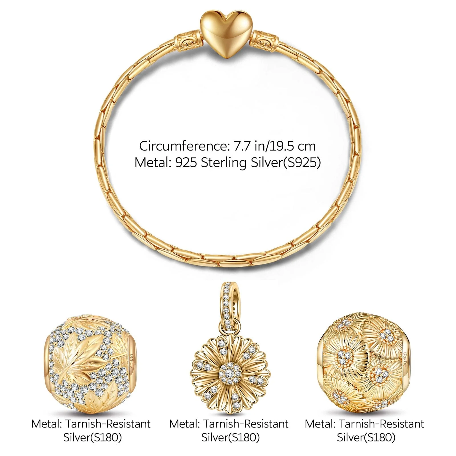 Sterling Silver Versailles in Autumn Charms Bracelet Set In 14K Gold Plated (Includes bracelet and all charms shown) - Image 3