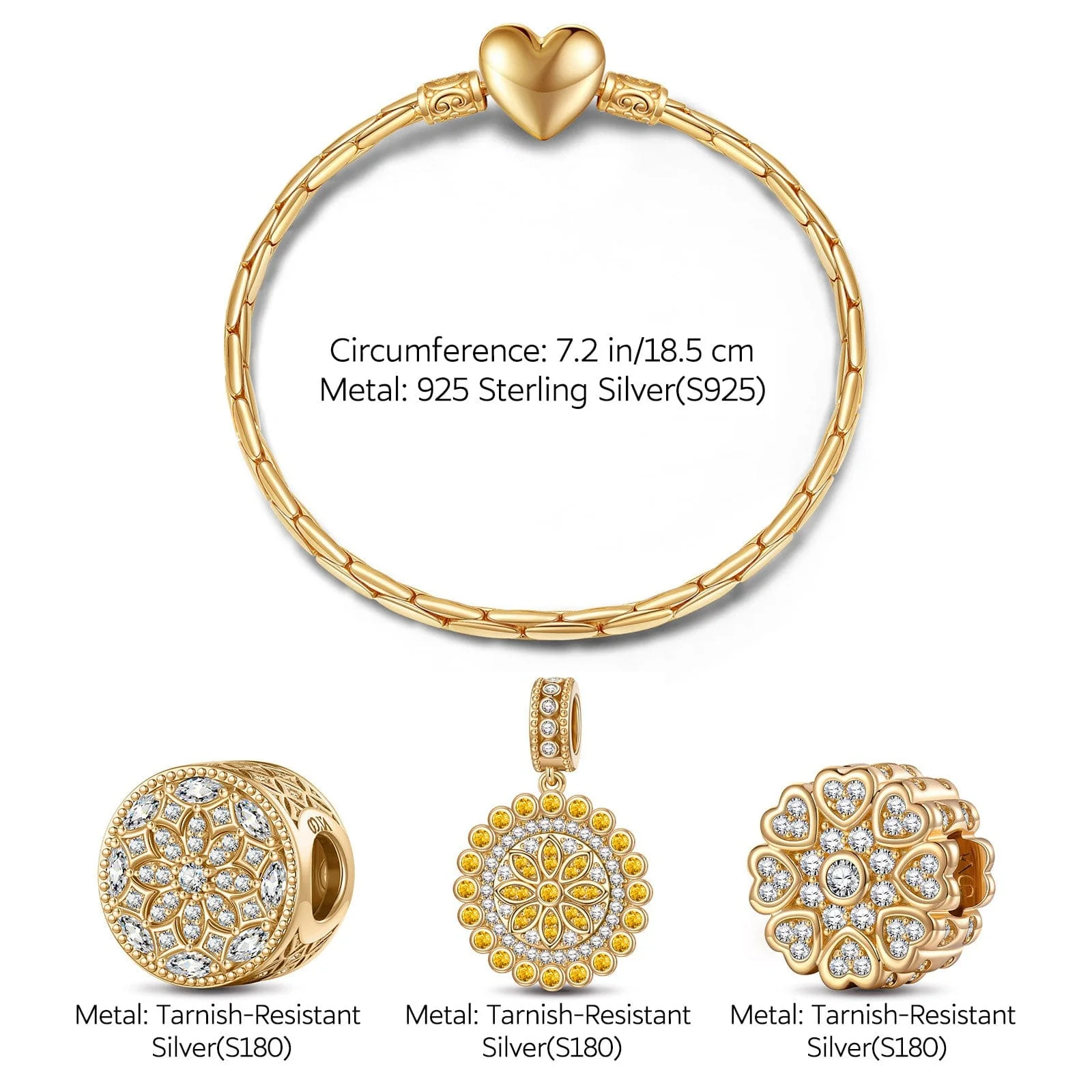 Sterling Silver Fragrant Honey Charms Bracelet Set In 14K Gold Plated (Includes bracelet and all charms shown) - Image 3
