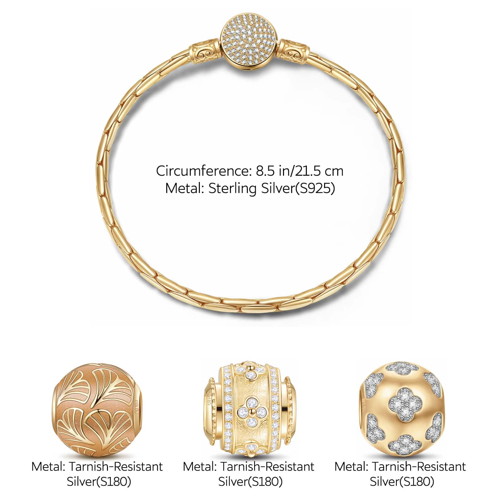 Sterling Silver Golden Good Fortune Charms Bracelet Set With Enamel In 14K Gold Plated (Includes bracelet and all charms shown) - Image 3