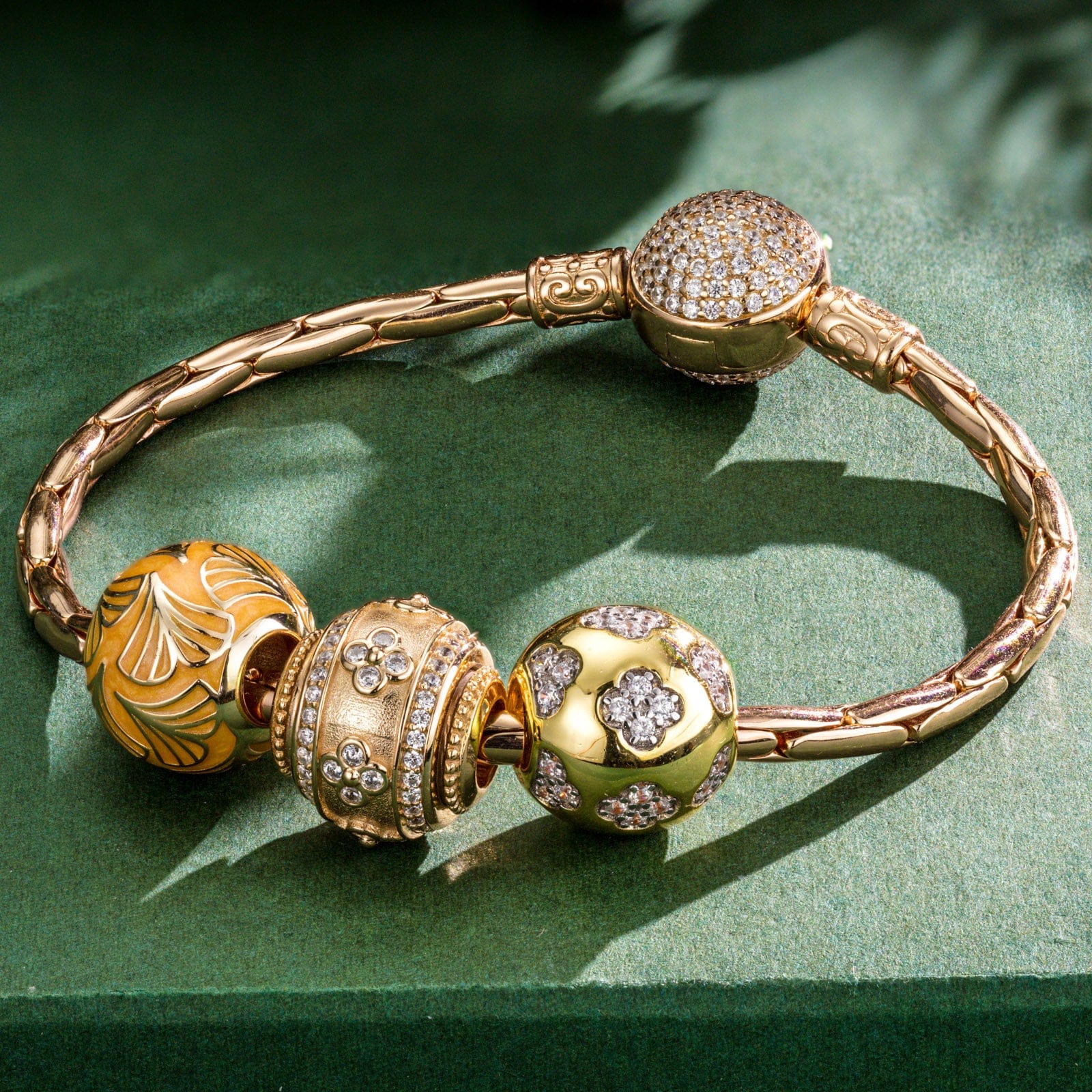 Sterling Silver Golden Good Fortune Charms Bracelet Set With Enamel In 14K Gold Plated (Includes bracelet and all charms shown) - Image 7