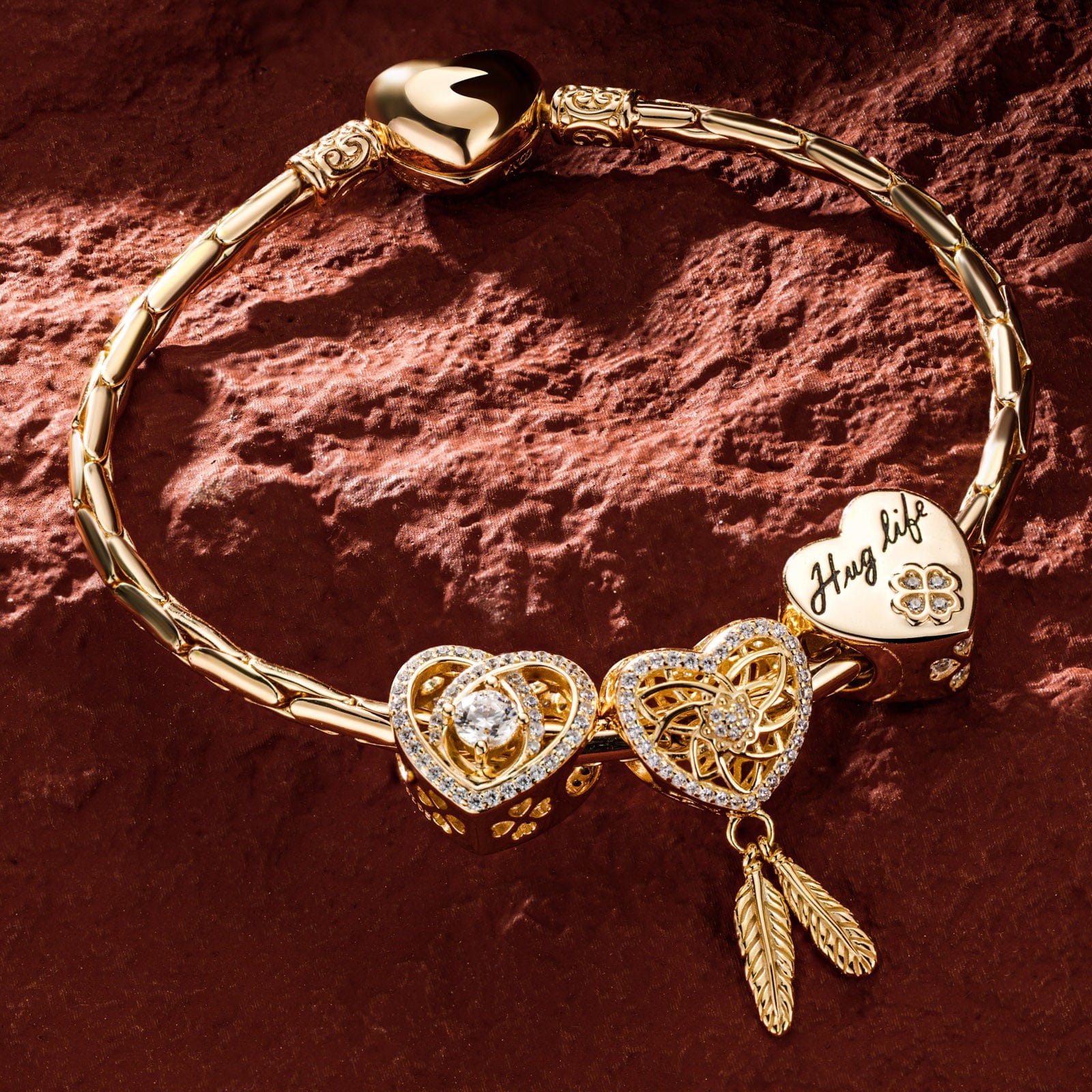 Sterling Silver The Lucky Rose Charms Bracelet Set In 14K Gold Plated (Includes bracelet and all charms shown) - Image 2