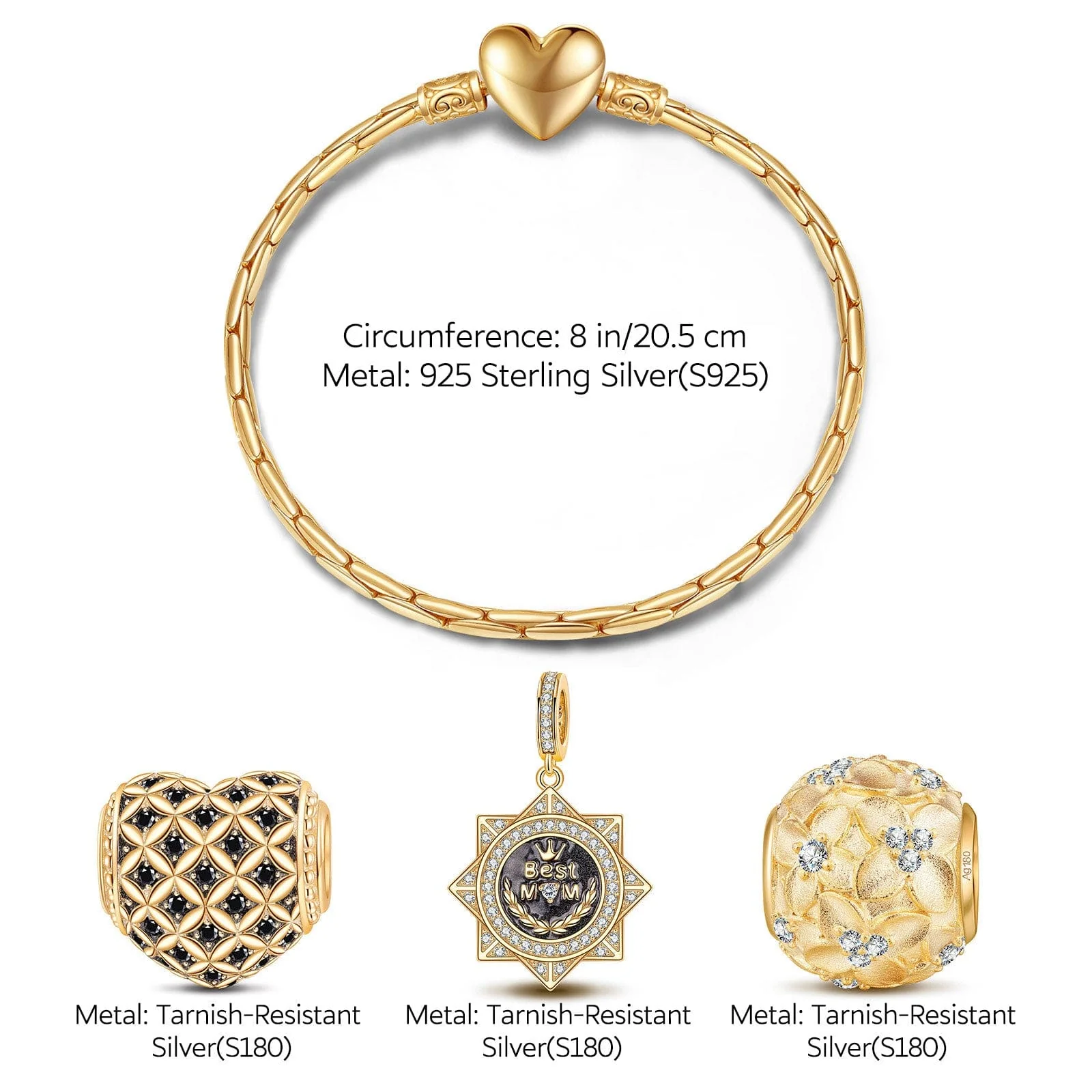 Sterling Silver Bloom Charms Bracelet Set With Enamel In 14K Gold Plated (Includes bracelet and all charms shown) - Image 3