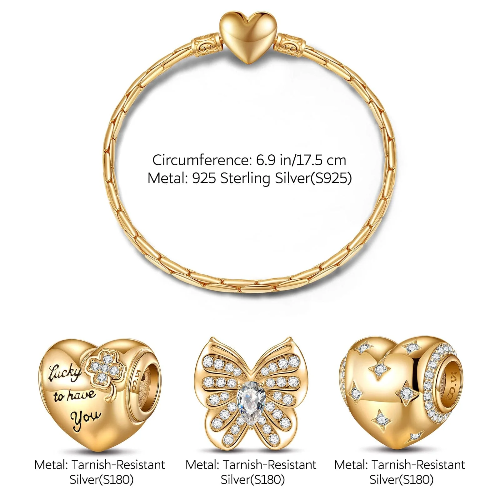 Sterling Silver Golden Backyard Charms Bracelet Set In 14K Gold Plated (Includes bracelet and all charms shown) - Image 4