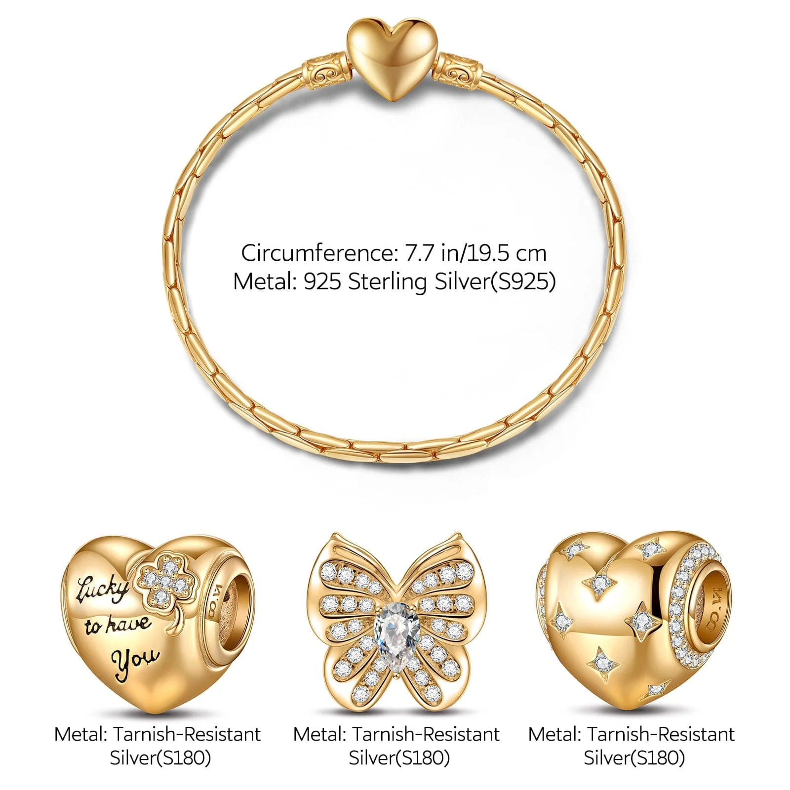 Sterling Silver Golden Backyard Charms Bracelet Set In 14K Gold Plated (Includes bracelet and all charms shown) - Image 4
