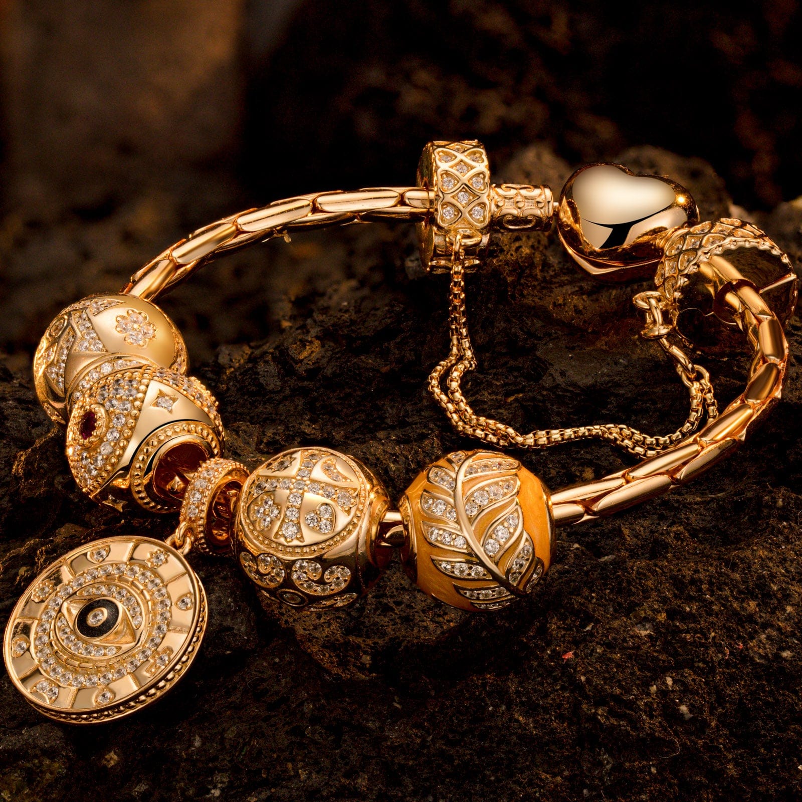 Sterling Silver Harvest Charms Bracelet Set With Enamel In 14K Gold Plated (Includes bracelet and all charms shown) - Image 2