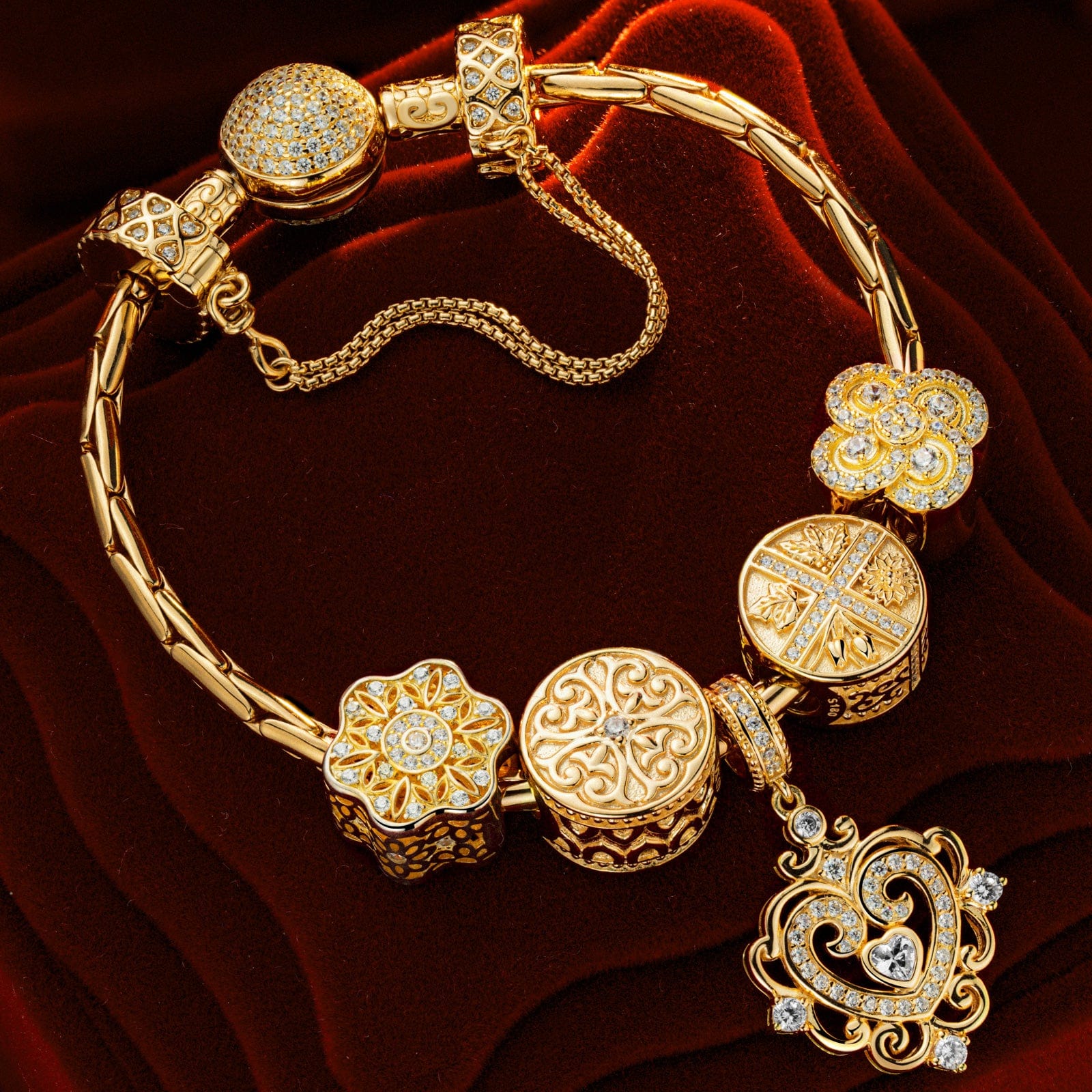Sterling Silver The Queen's Garden Charms Bracelet Set In 14K Gold Plated (Includes bracelet and all charms shown) - Image 11