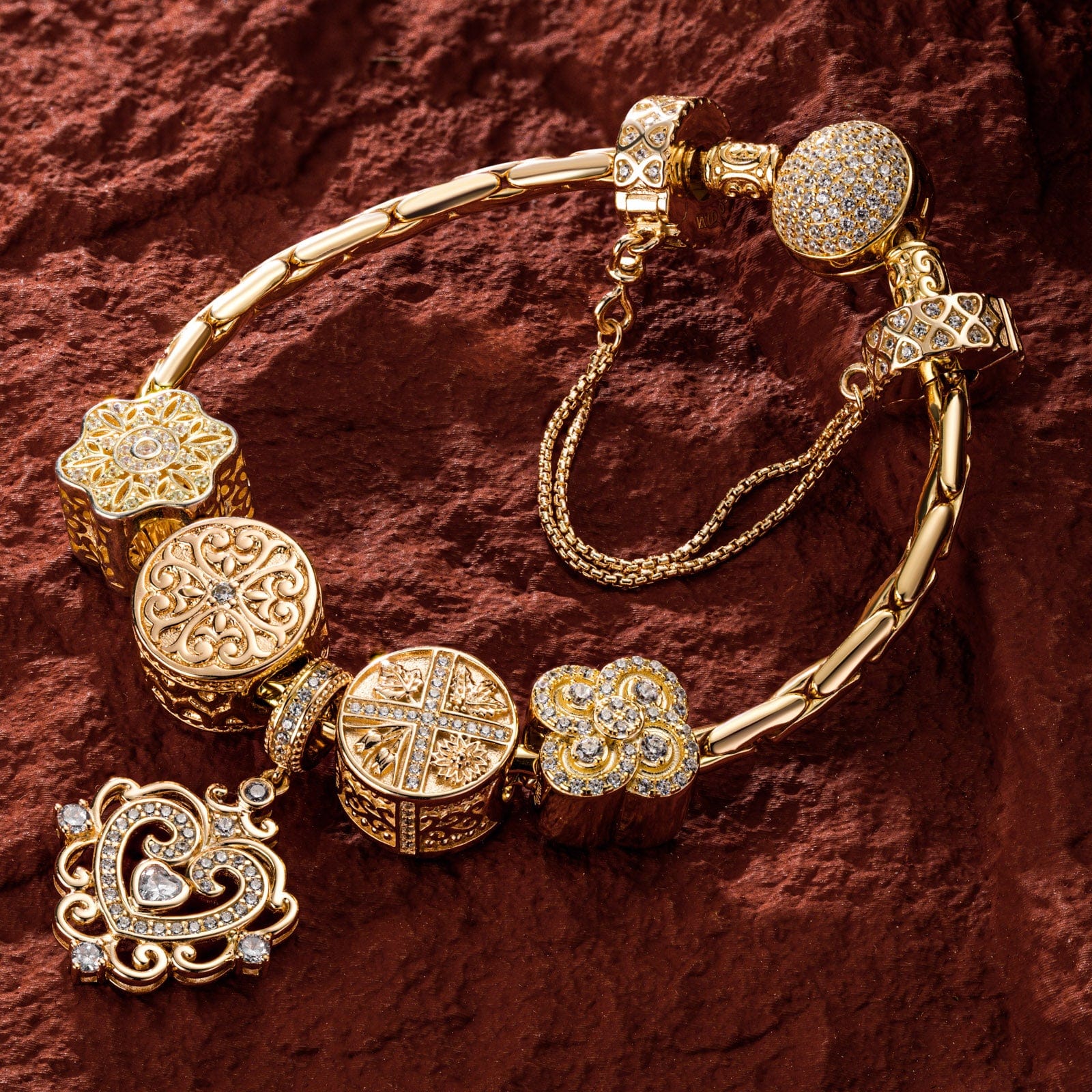 Sterling Silver The Queen's Garden Charms Bracelet Set In 14K Gold Plated (Includes bracelet and all charms shown) - Image 13